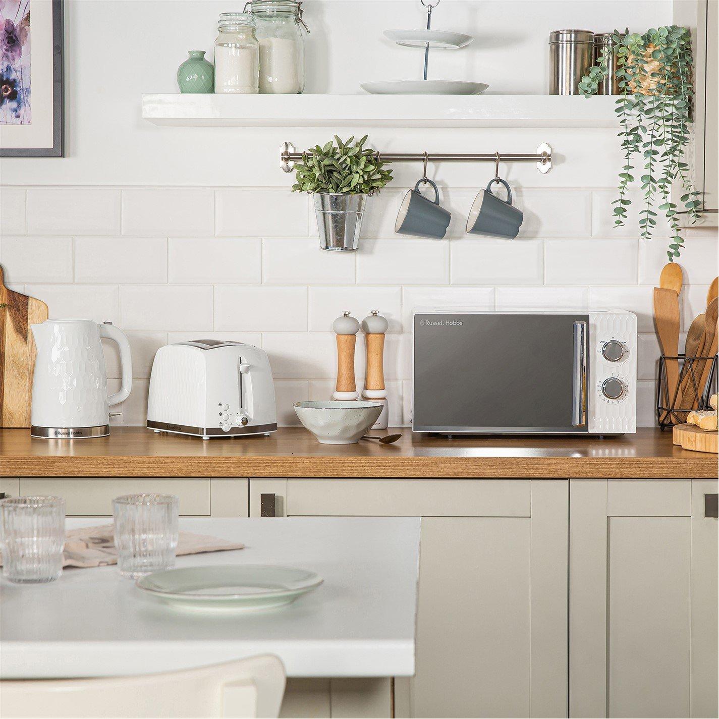 White - Russell Hobbs - RHMM715 Honeycomb Manual Microwave 17L White - 7