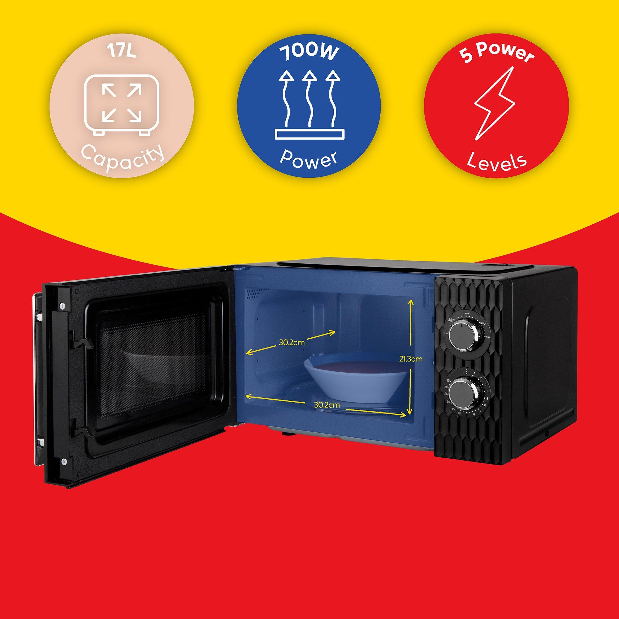 Black - Russell Hobbs - RHMM715B Honeycomb Manual Microwave 17L Black - 10