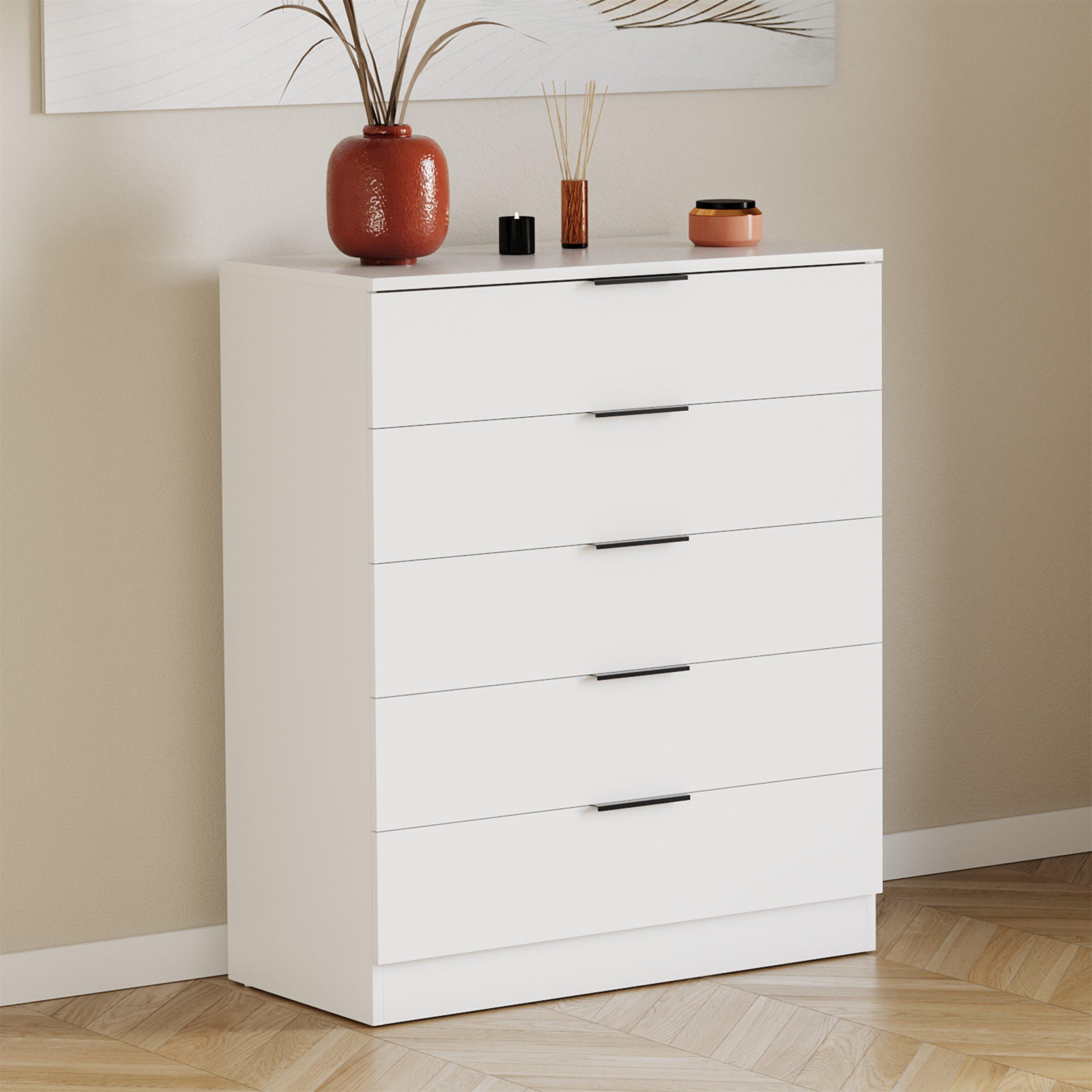 White - Lassic - Trega 5 Drawer Chest of Drawers - 1