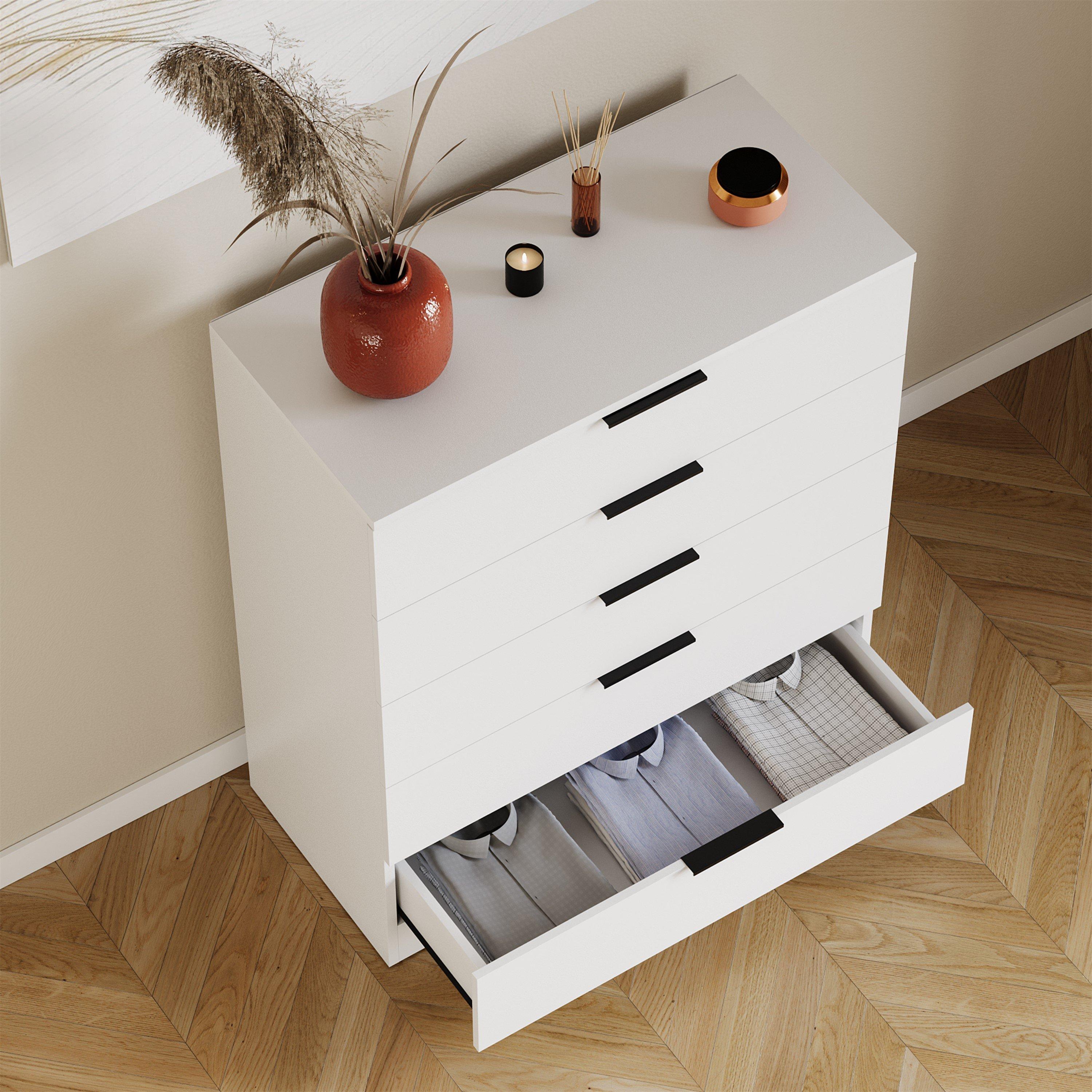 White - Lassic - Trega 5 Drawer Chest of Drawers - 5