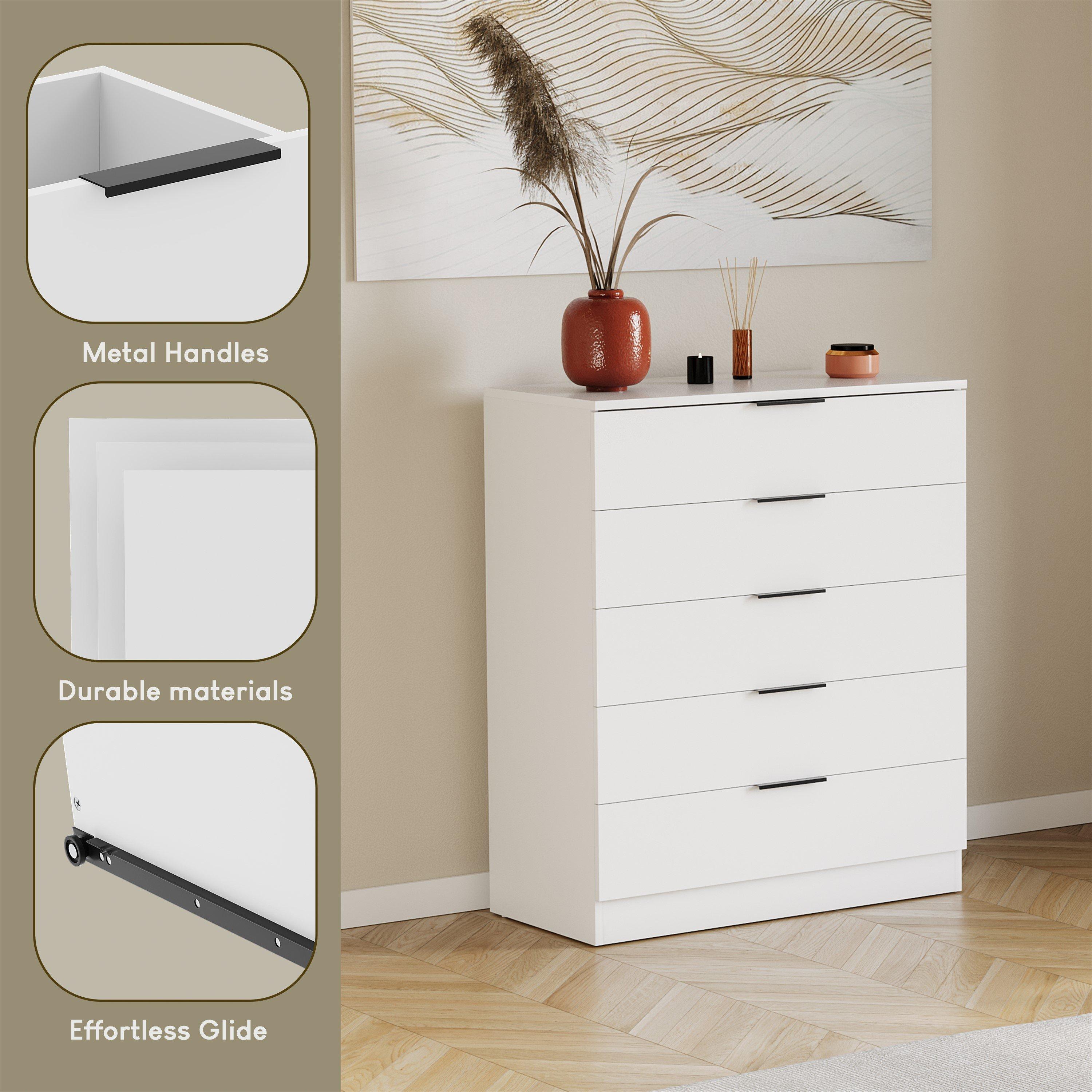 White - Lassic - Trega 5 Drawer Chest of Drawers - 7