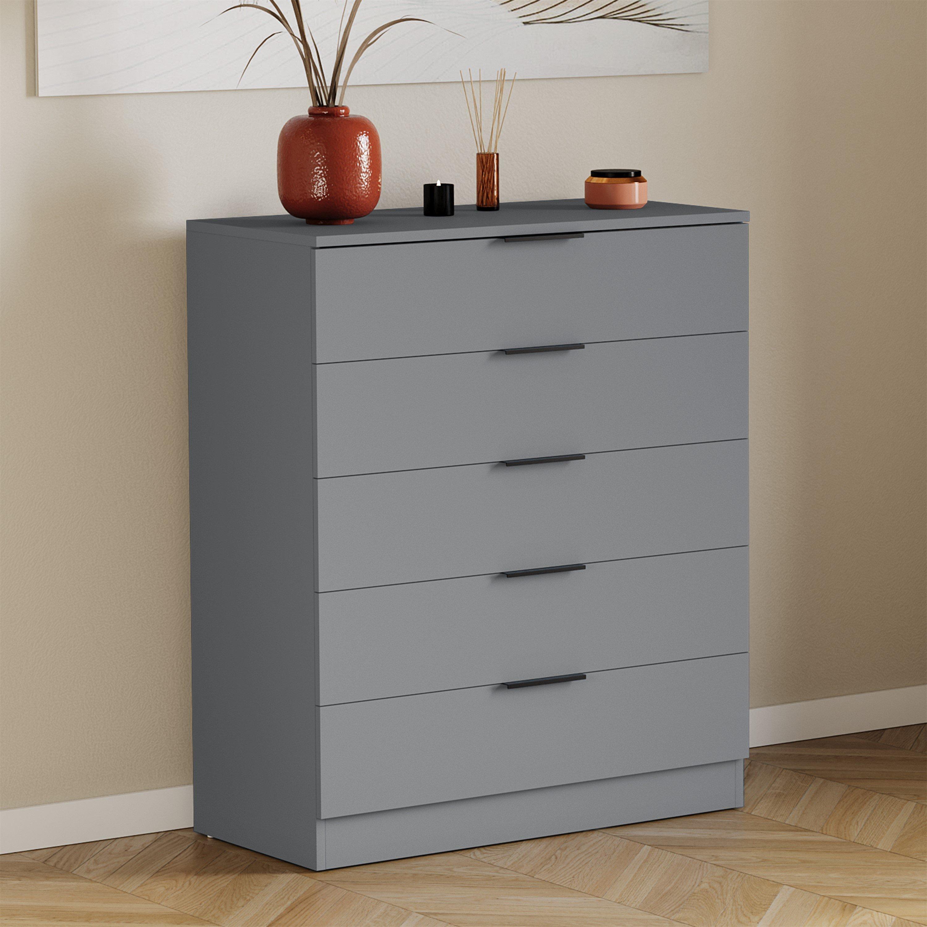Lassic  Trega 5 Drawer Chest Of Drawers - Grey - 5 Drawer