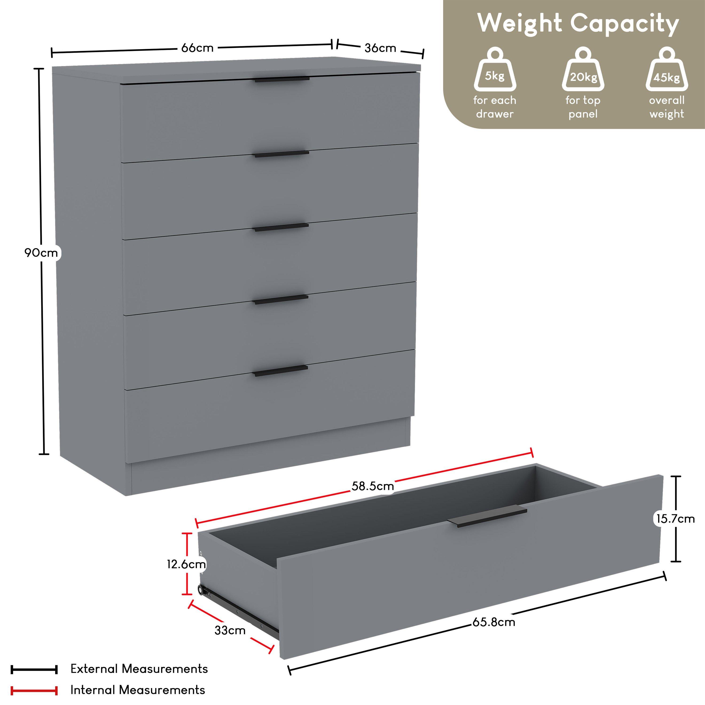 Grey - Lassic - Trega 5 Drawer Chest of Drawers - 2