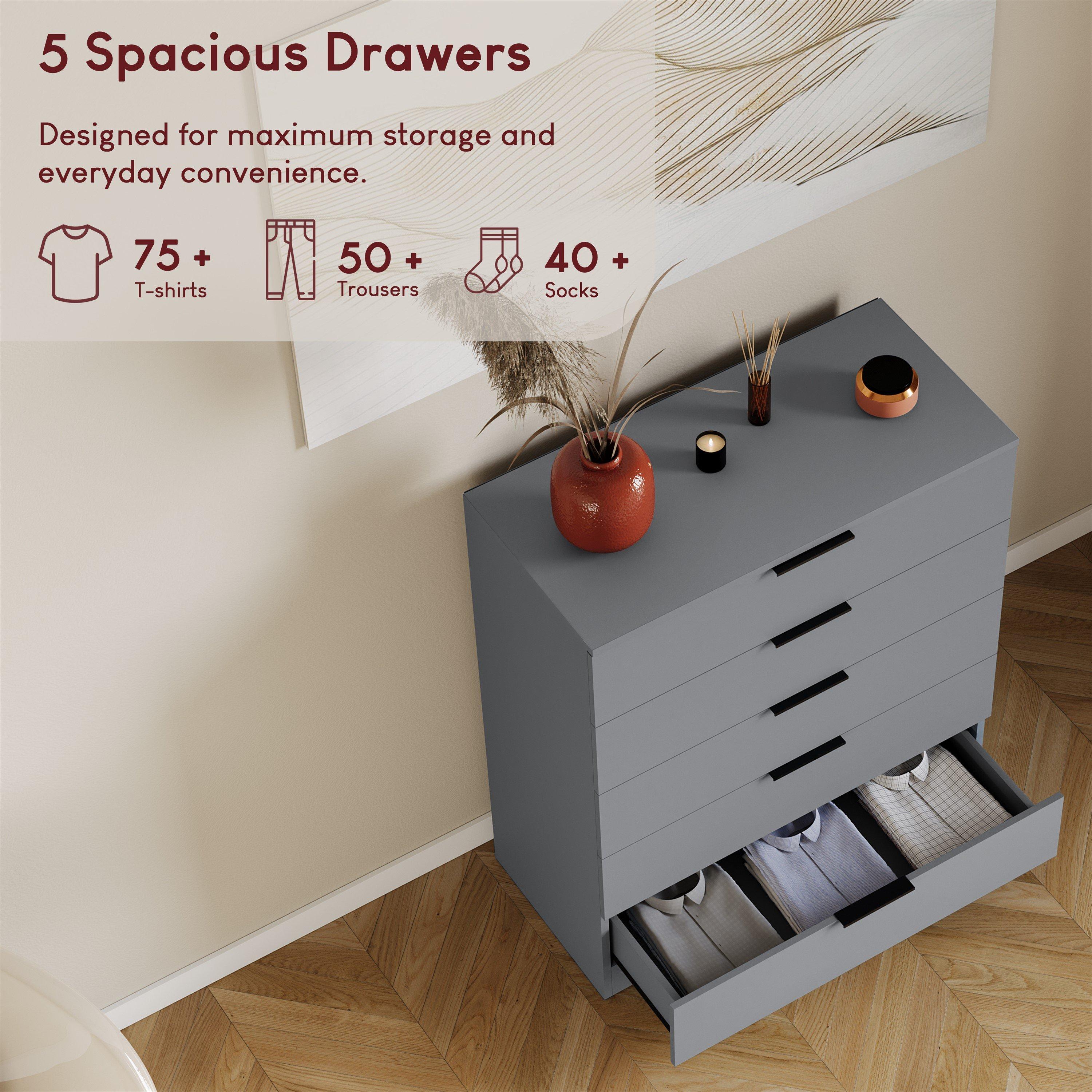 Grey - Lassic - Trega 5 Drawer Chest of Drawers - 4