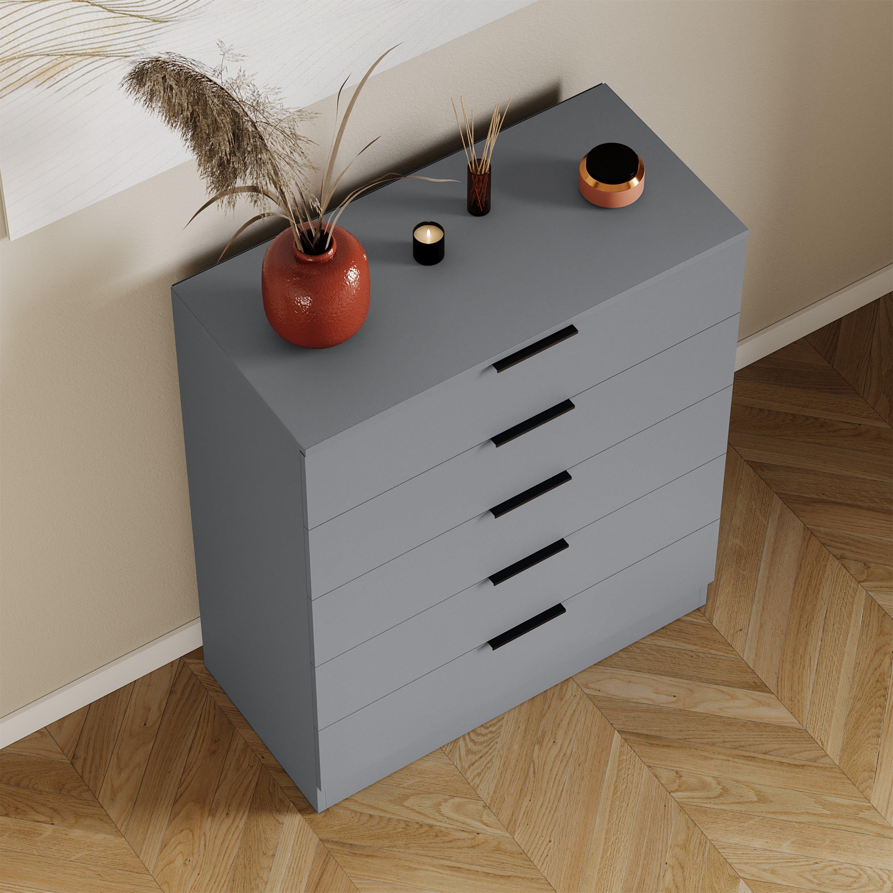 Grey - Lassic - Trega 5 Drawer Chest of Drawers - 6