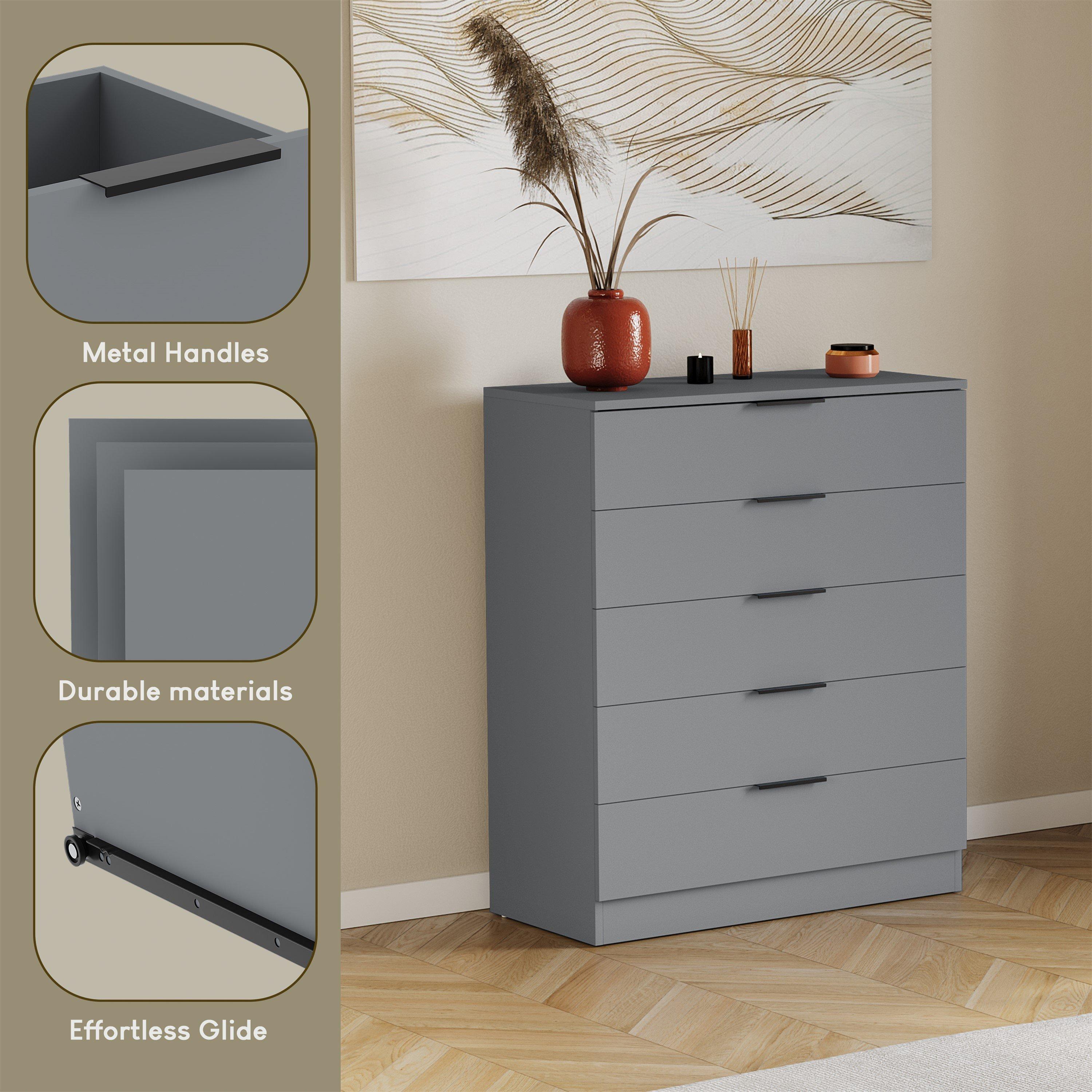 Grey - Lassic - Trega 5 Drawer Chest of Drawers - 7