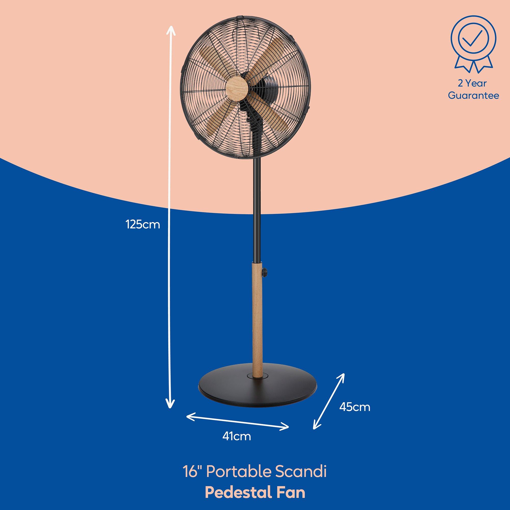 Black With Wood - Russell Hobbs - RHMPF1601WDB 16" Black Scandi Style Pedestal Fan - 2