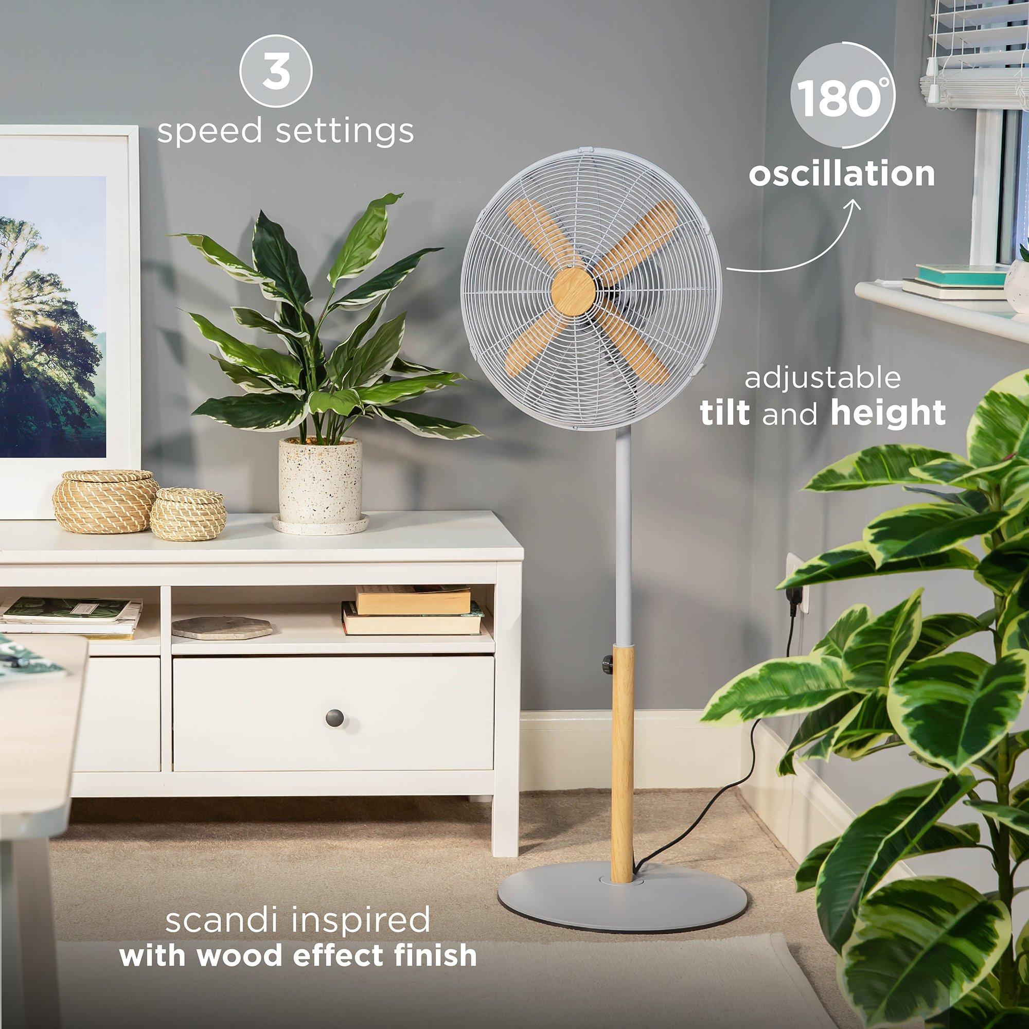 Grey With Wood - Russell Hobbs - RHMPF1601WDG 16” Scandi Pedestal Fan Grey & Wood - 3