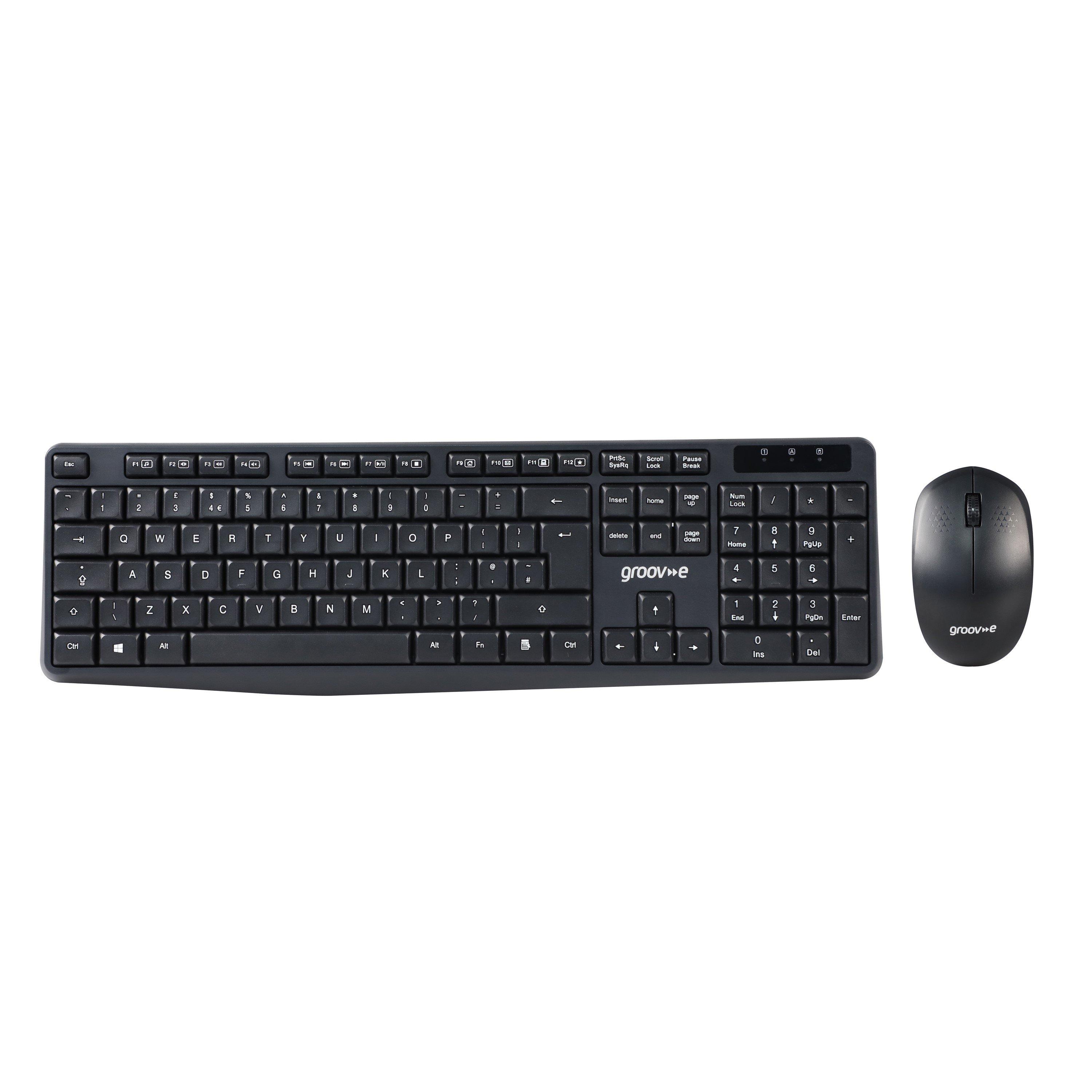 Black - Groov-e - Wireless Full Size Keyboard & Mouse Set - Black - 1