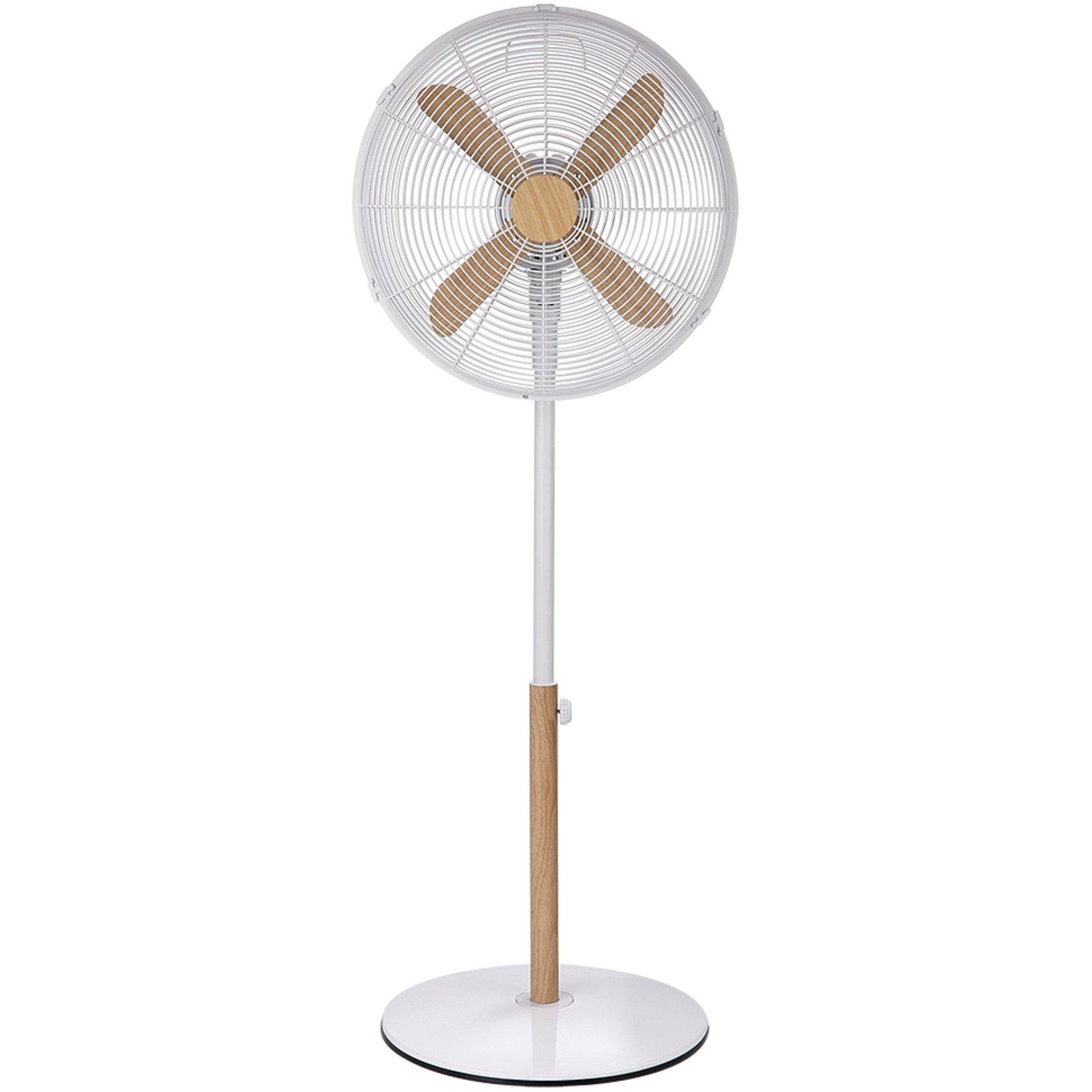 White With Wood - Russell Hobbs - RHMPF1601WDW 16" White Scandi Style Pedestal Fan - 1