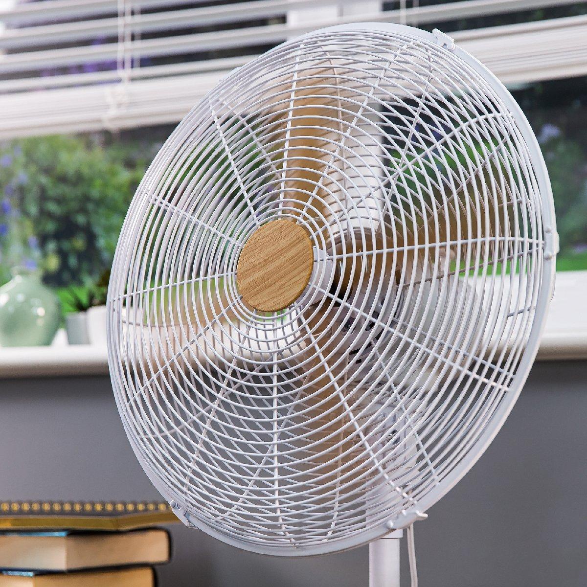 White With Wood - Russell Hobbs - RHMPF1601WDW 16" White Scandi Style Pedestal Fan - 4