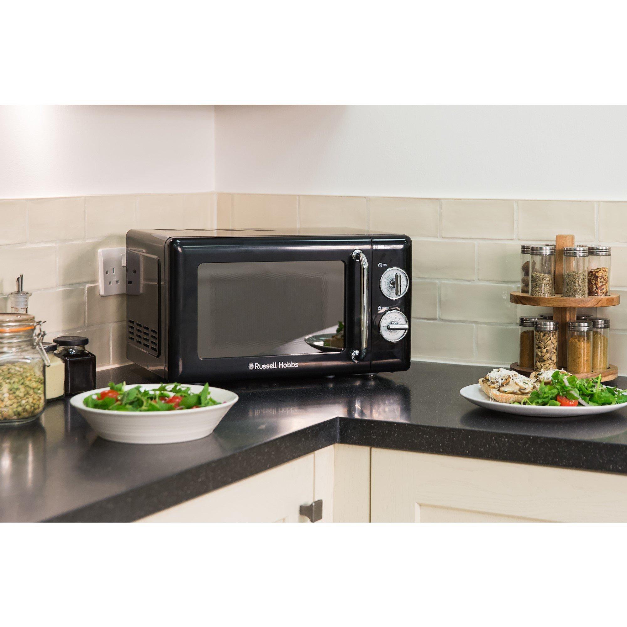 Black - Russell Hobbs - RHRETMM705B-N 17L Compact Retro Manual Microwave - 2