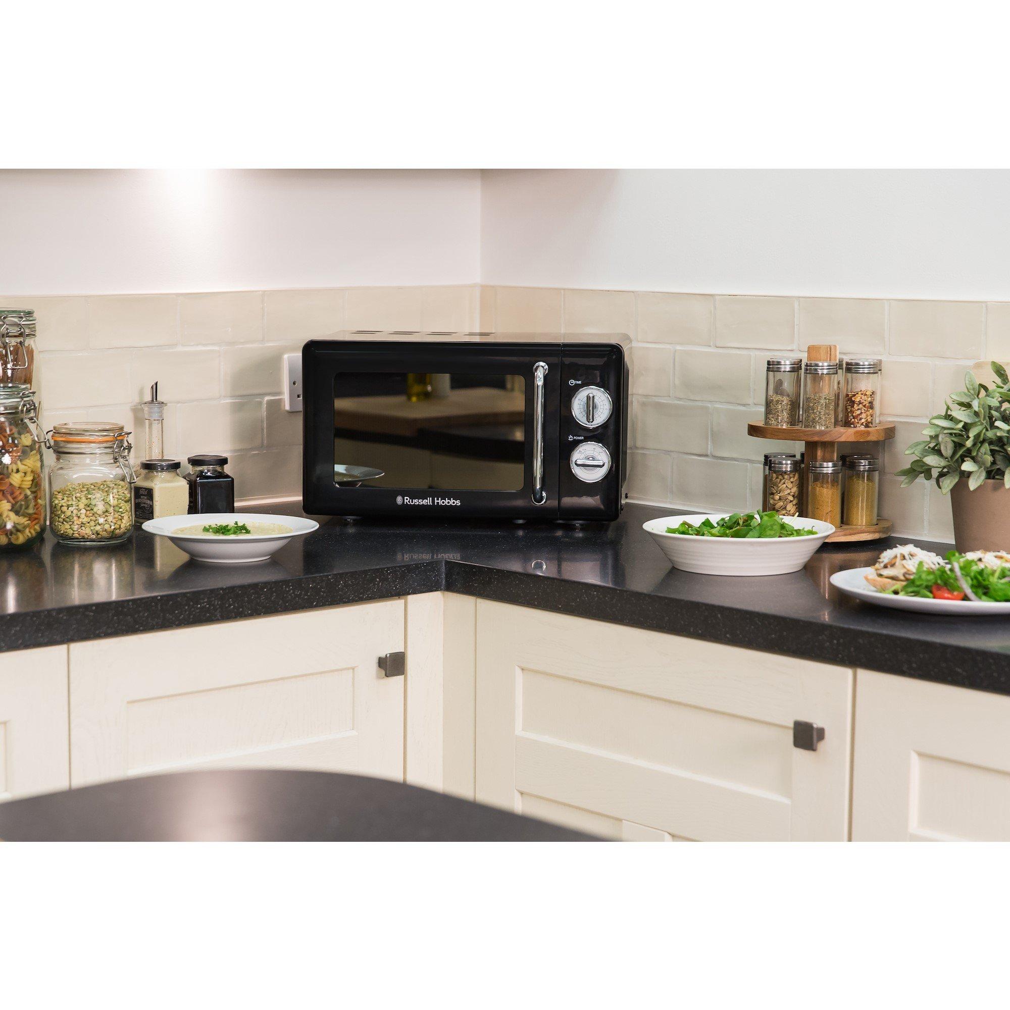 Black - Russell Hobbs - RHRETMM705B-N 17L Compact Retro Manual Microwave - 6