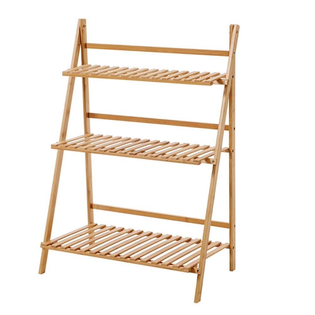 Brown - LIFE IDEAS - 3-Tier Foldable Wooden Ladder Shelf Brown - 1