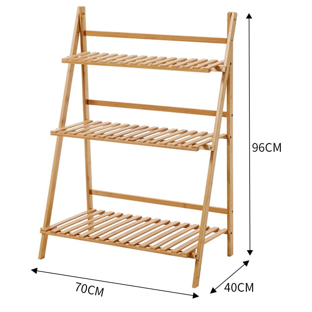 Brown - LIFE IDEAS - 3-Tier Foldable Wooden Ladder Shelf Brown - 2
