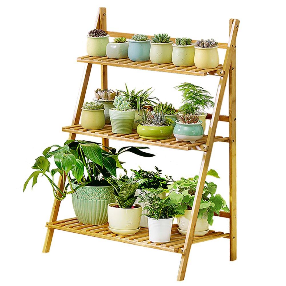 Brown - LIFE IDEAS - 3-Tier Foldable Wooden Ladder Shelf Brown - 3