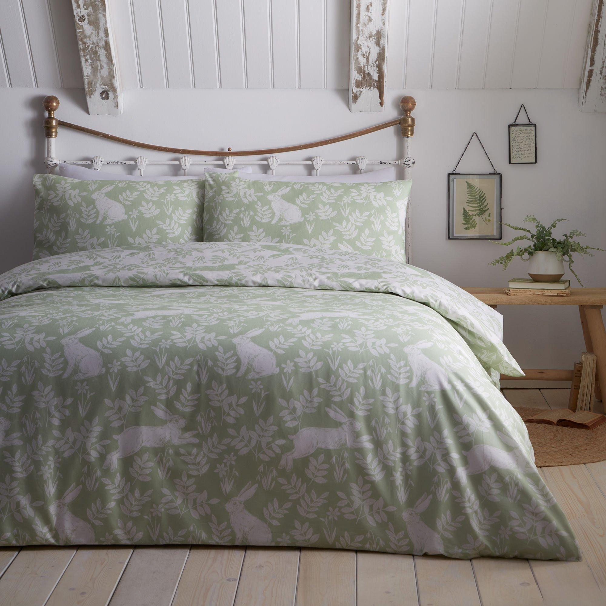Green - Dreams and Drapes - Spring Rabbits Reversible Duvet Cover Set - 1