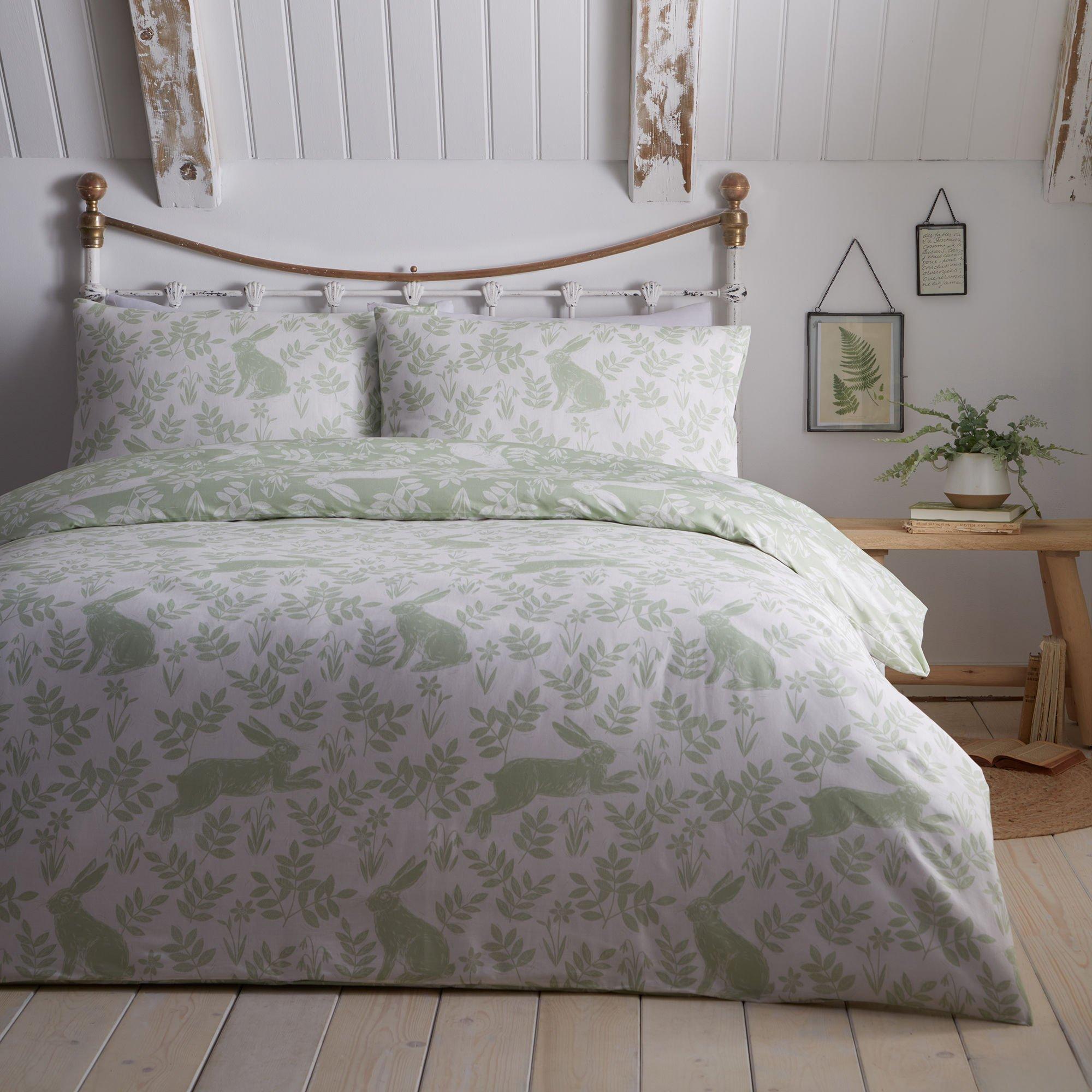 Green - Dreams and Drapes - Spring Rabbits Reversible Duvet Cover Set - 4
