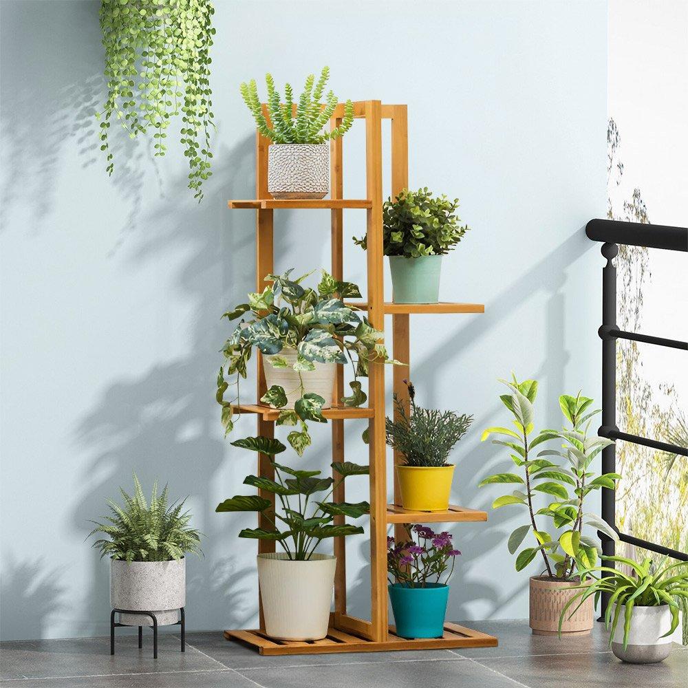 Brown - LIFE IDEAS - Rustic Wooden Multi-Tiered Potted Plant Stand - 1