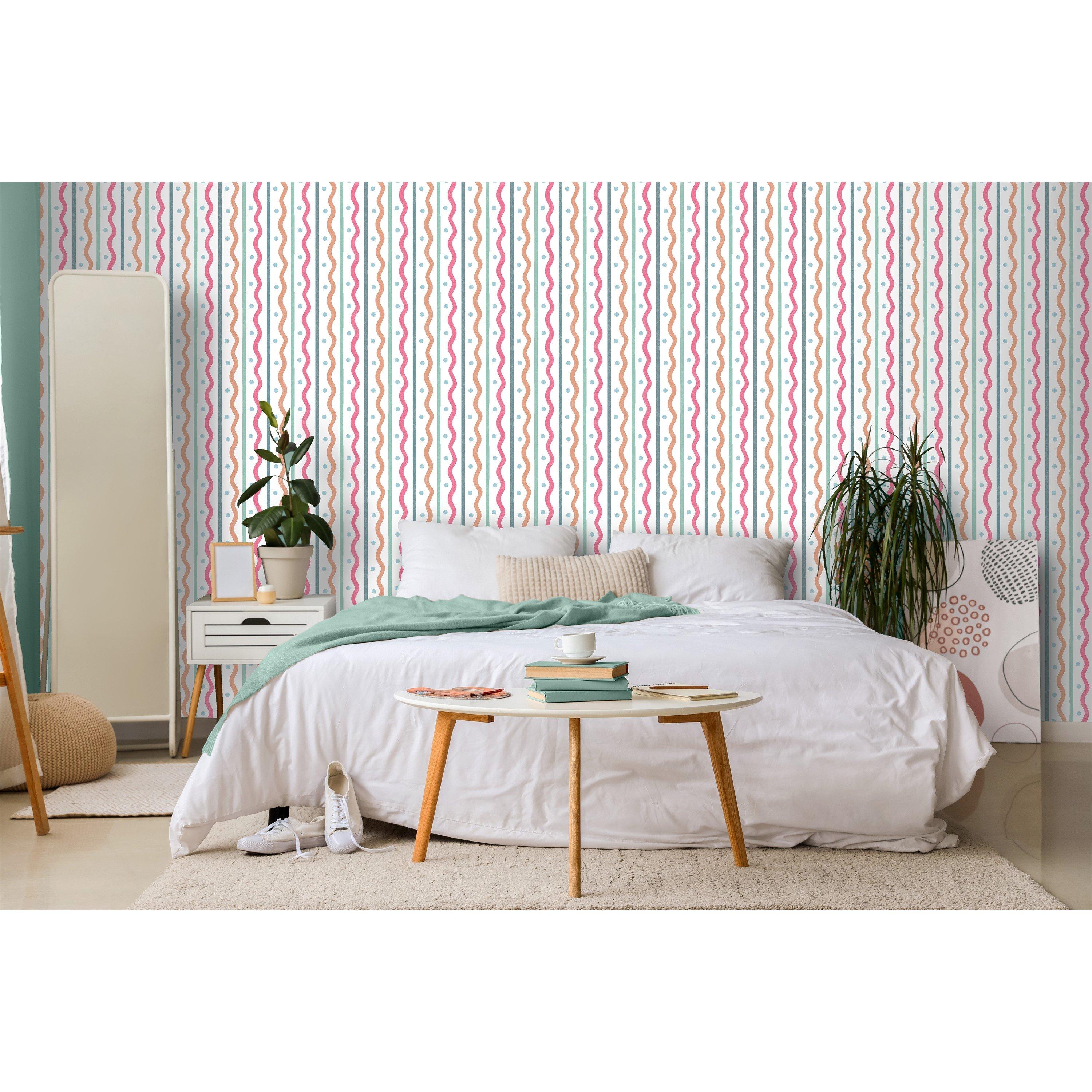 Orange - Arthouse - Squiggle Stripe Rust Multi Wallpaper - 4