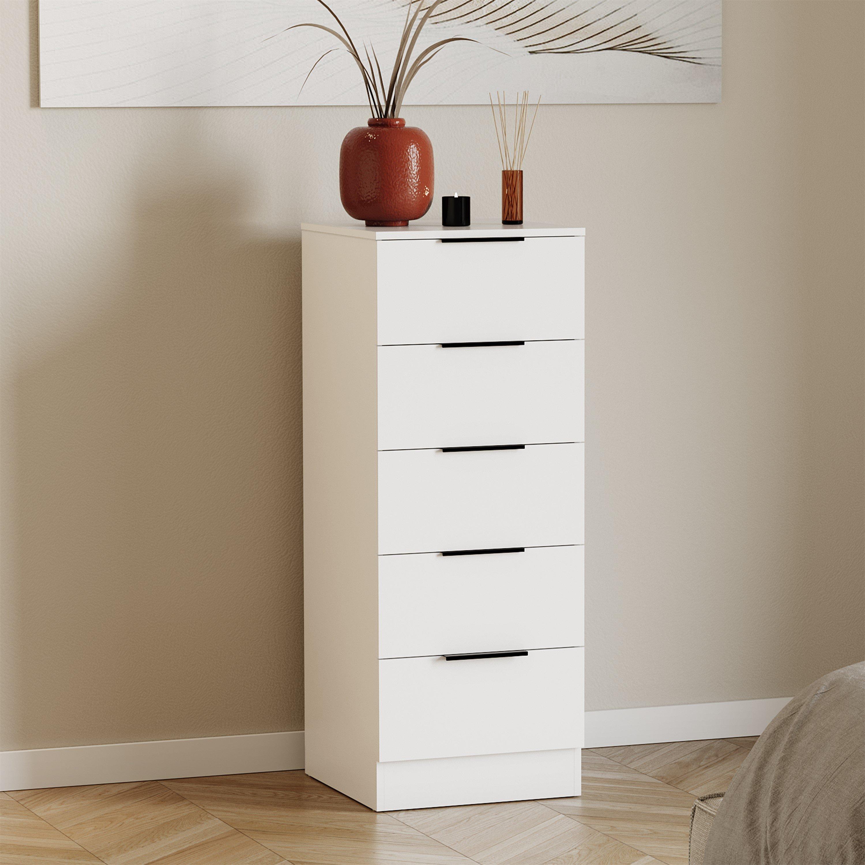 Lassic  Trega 5 Drawer Narrow Chest Of Drawers - White - 5 Drawer