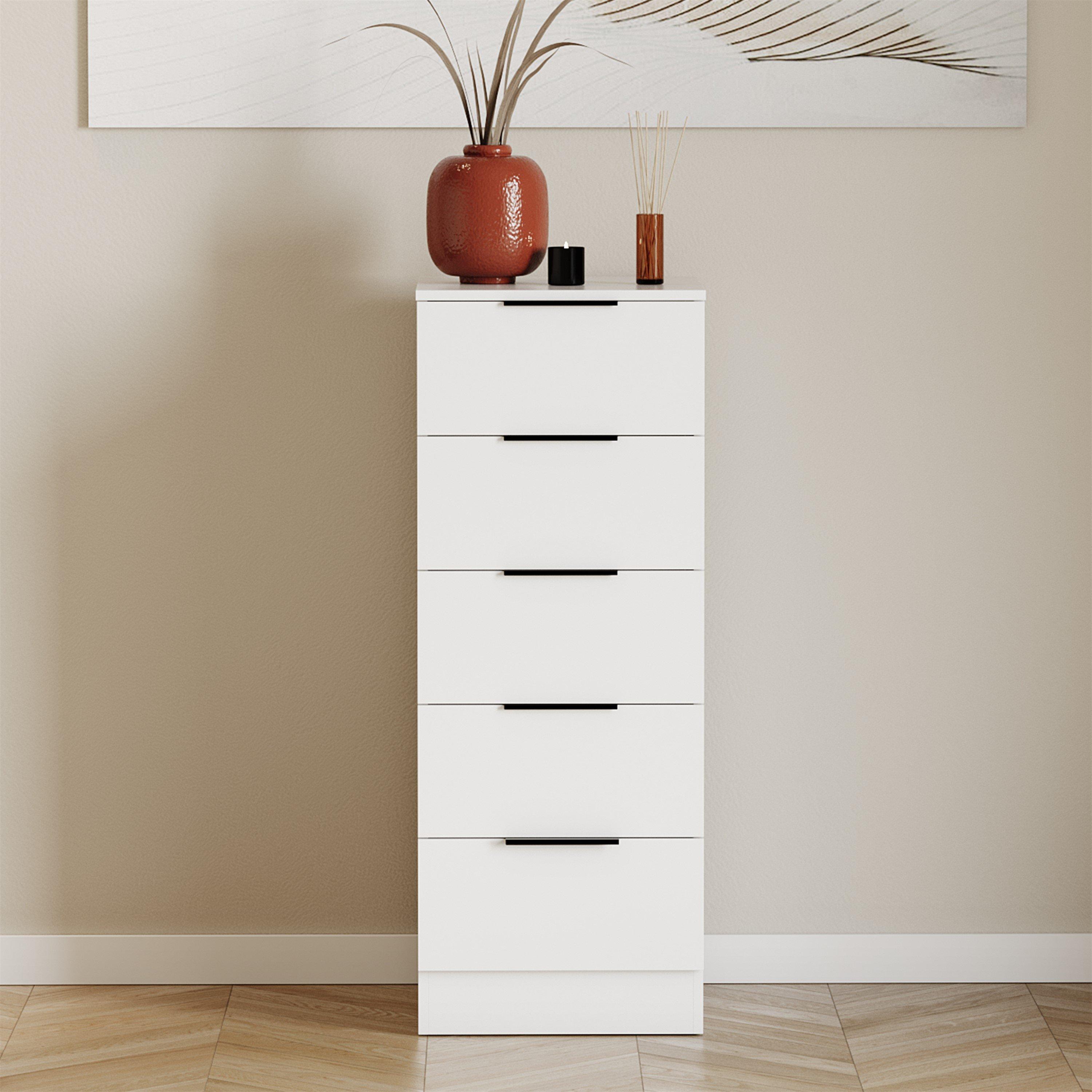 White - Lassic - Trega 5 Drawer Narrow Chest of Drawers - 3
