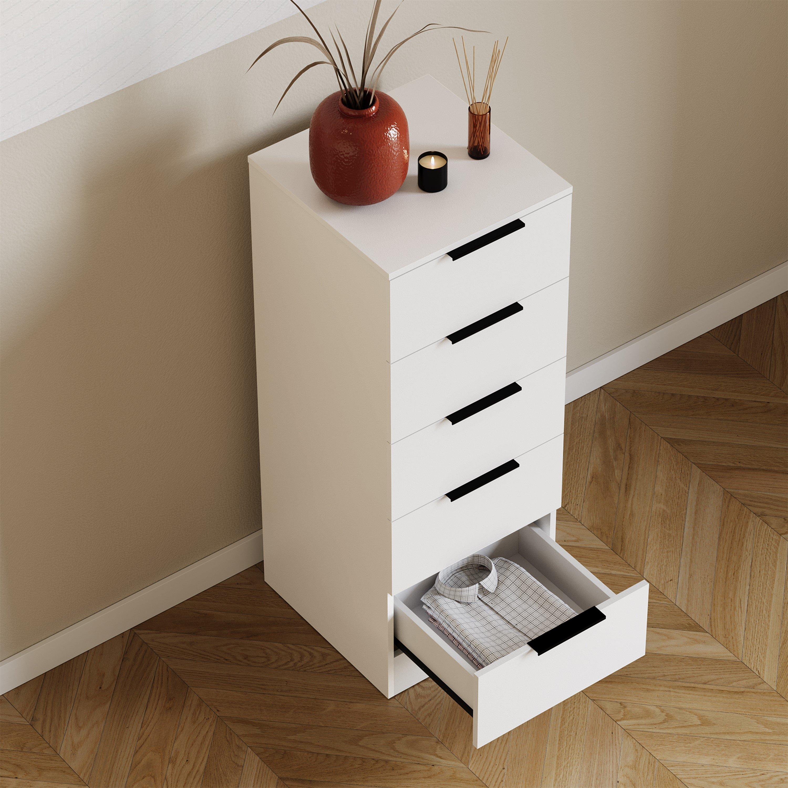 White - Lassic - Trega 5 Drawer Narrow Chest of Drawers - 5