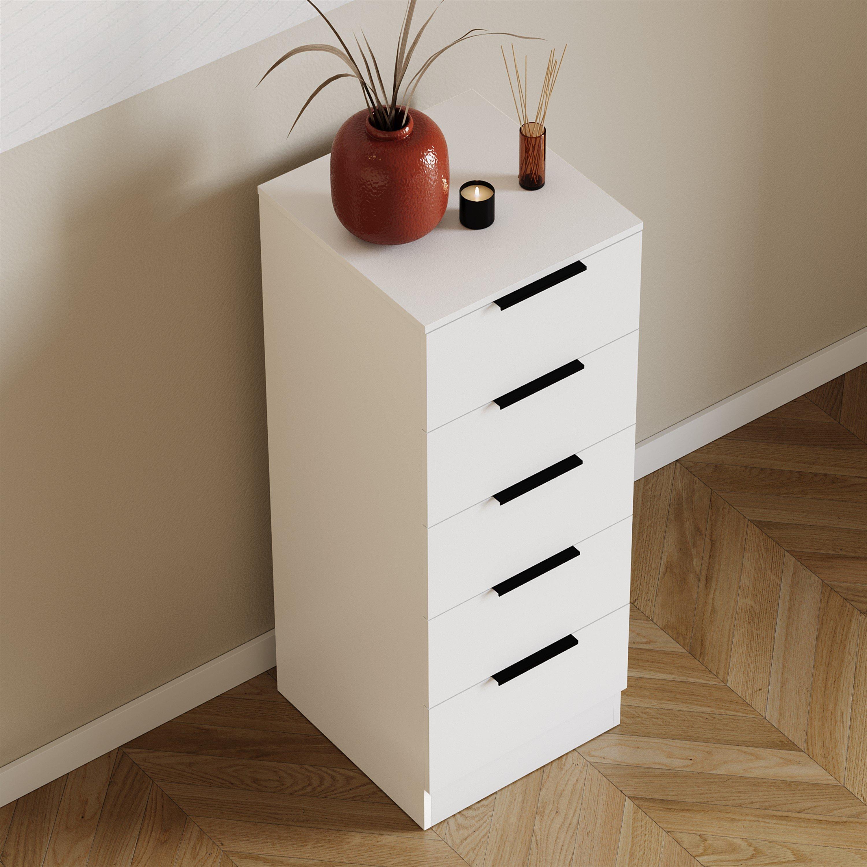 White - Lassic - Trega 5 Drawer Narrow Chest of Drawers - 6