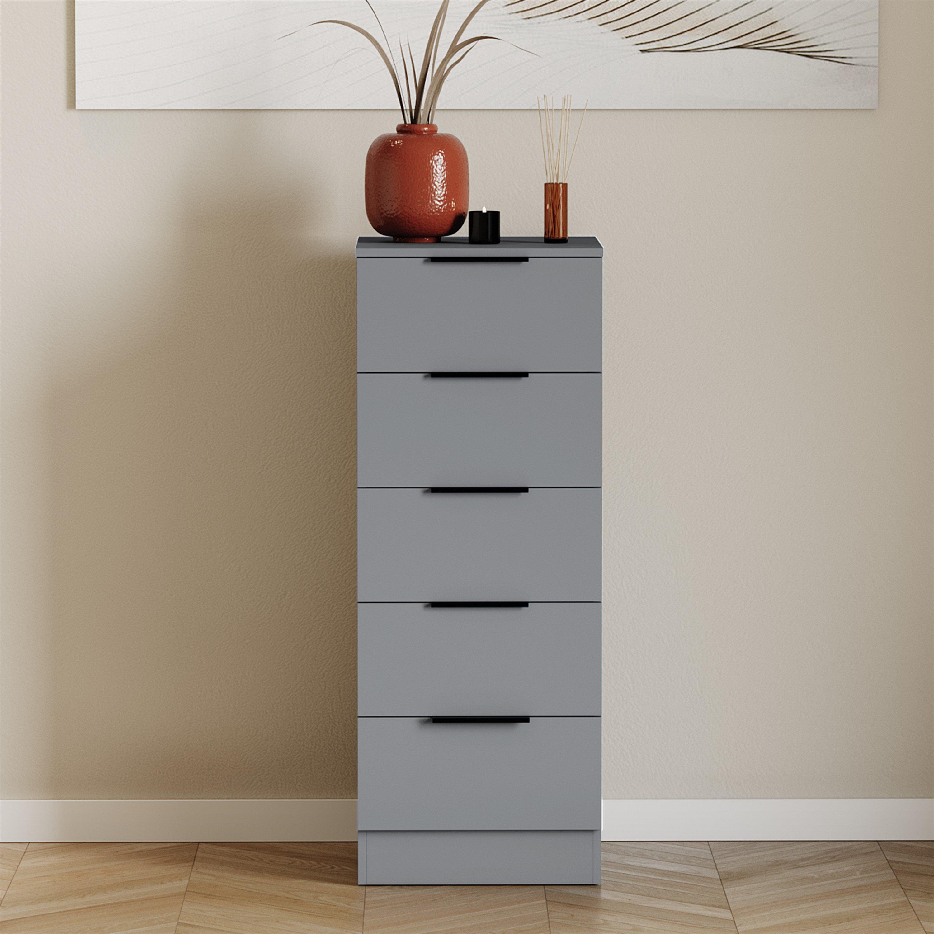Grey - Lassic - Trega 5 Drawer Narrow Chest of Drawers - 3