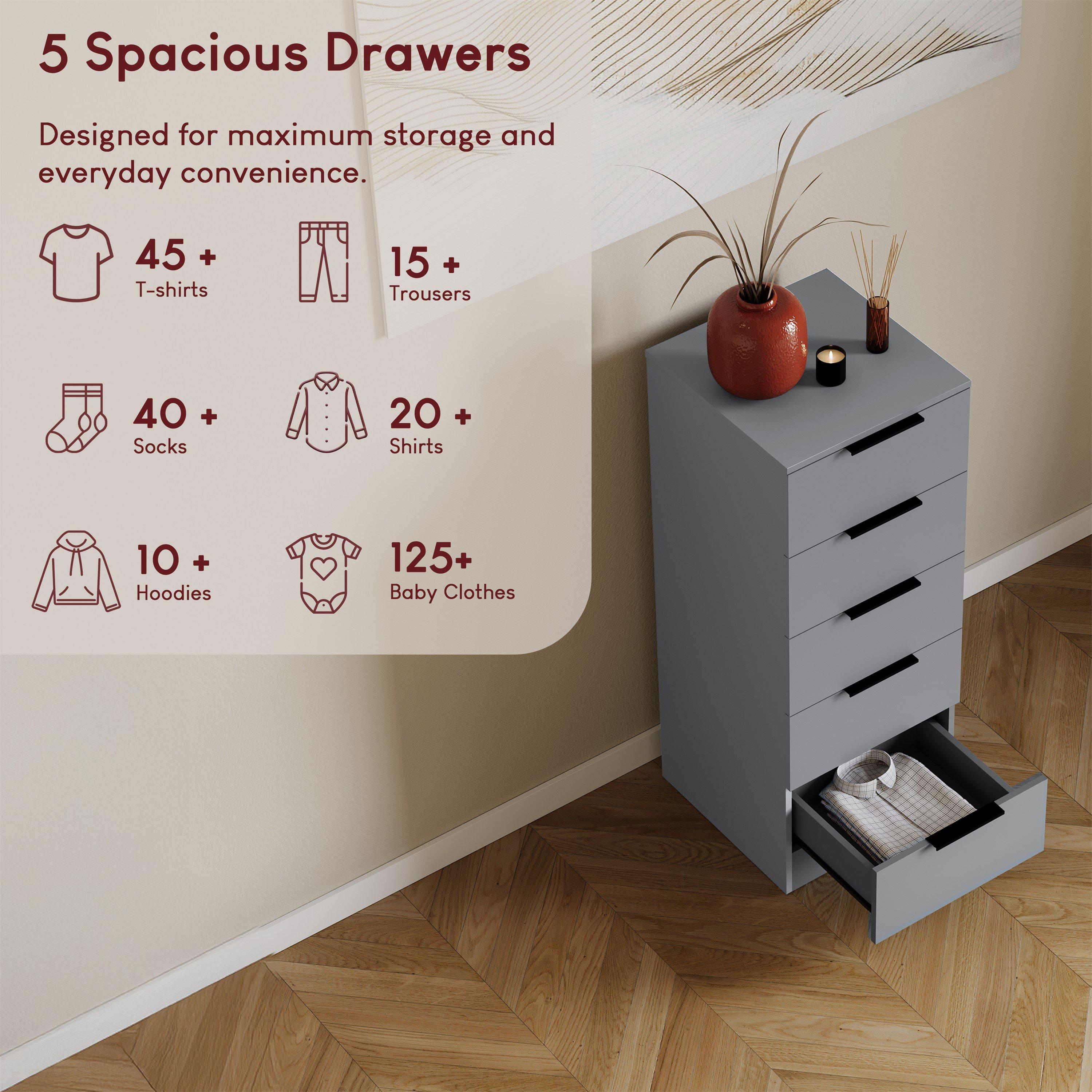 Grey - Lassic - Trega 5 Drawer Narrow Chest of Drawers - 4