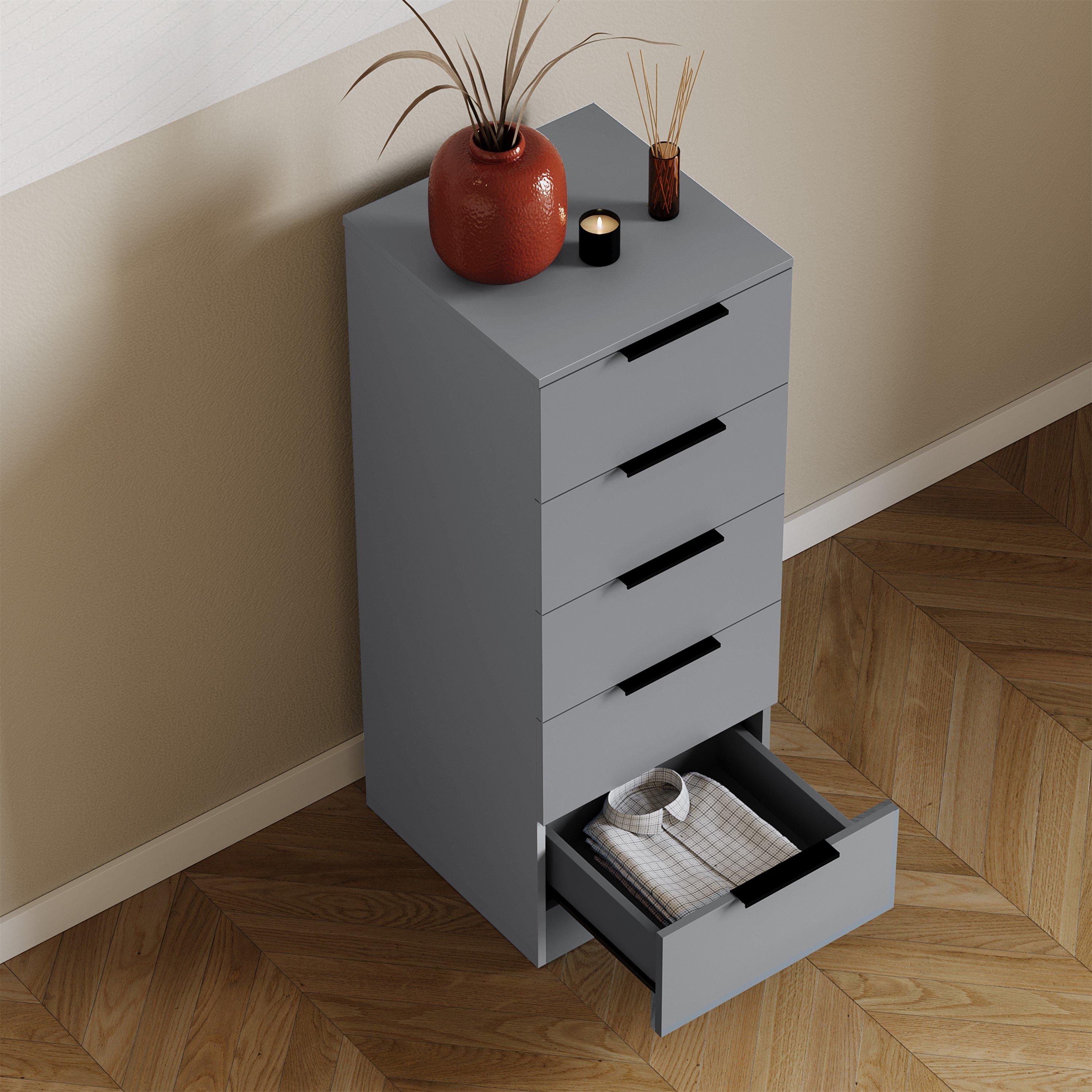 Grey - Lassic - Trega 5 Drawer Narrow Chest of Drawers - 5
