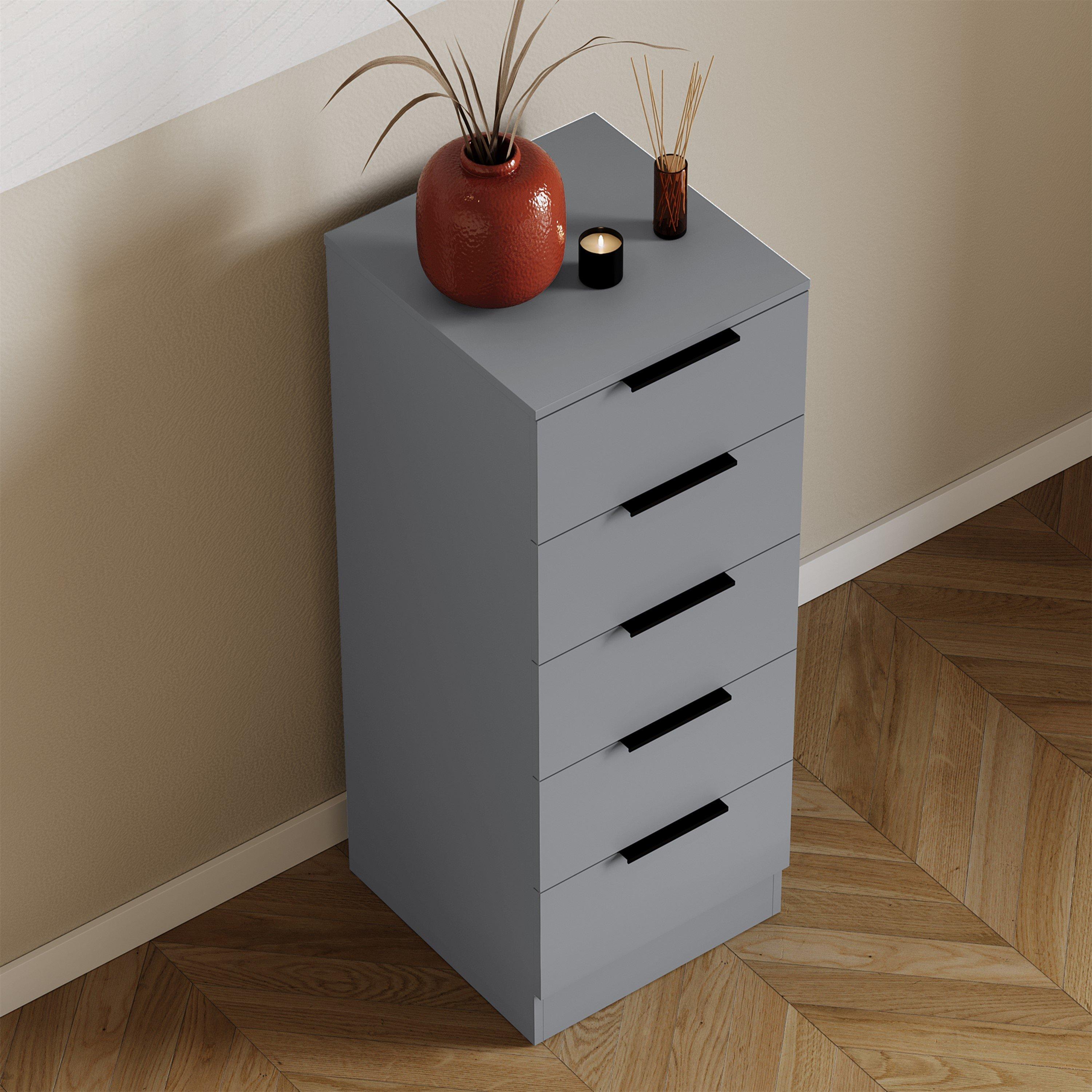 Grey - Lassic - Trega 5 Drawer Narrow Chest of Drawers - 6
