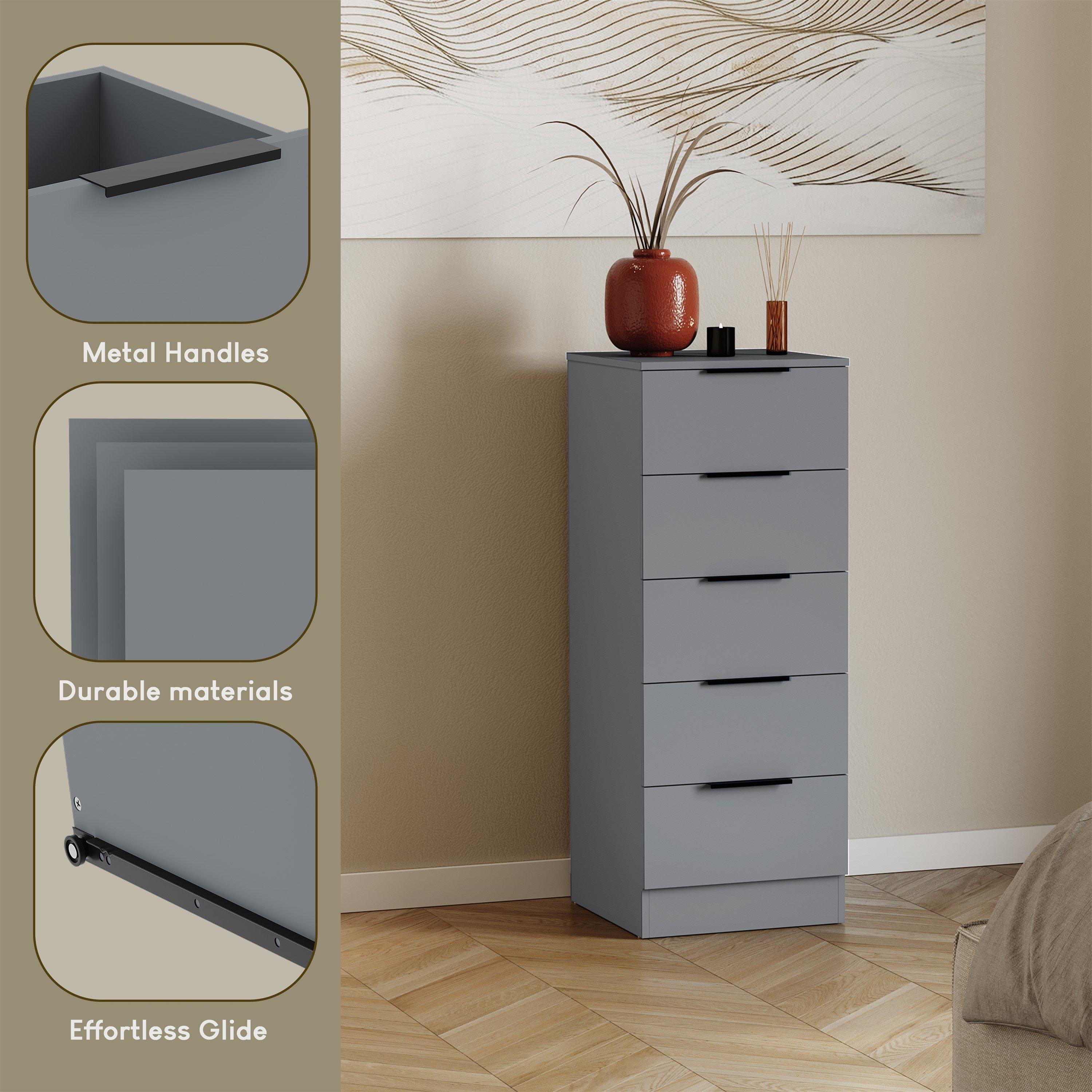 Grey - Lassic - Trega 5 Drawer Narrow Chest of Drawers - 7