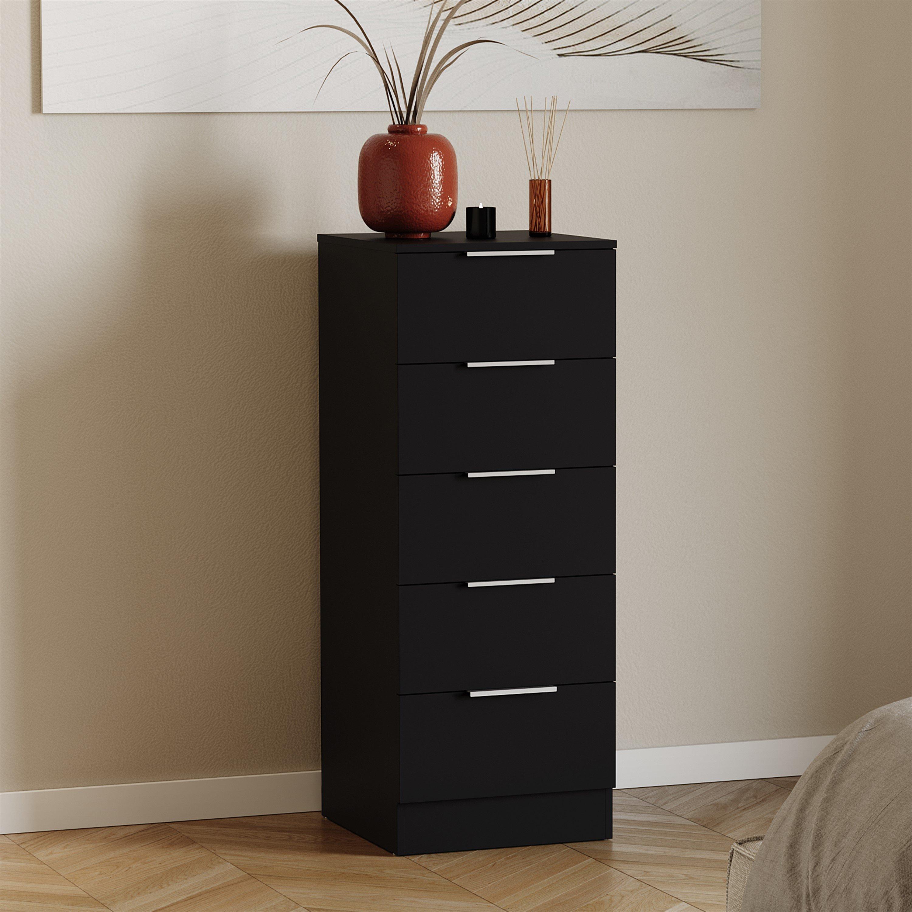 Black - Lassic - Trega 5 Drawer Narrow Chest of Drawers - 1