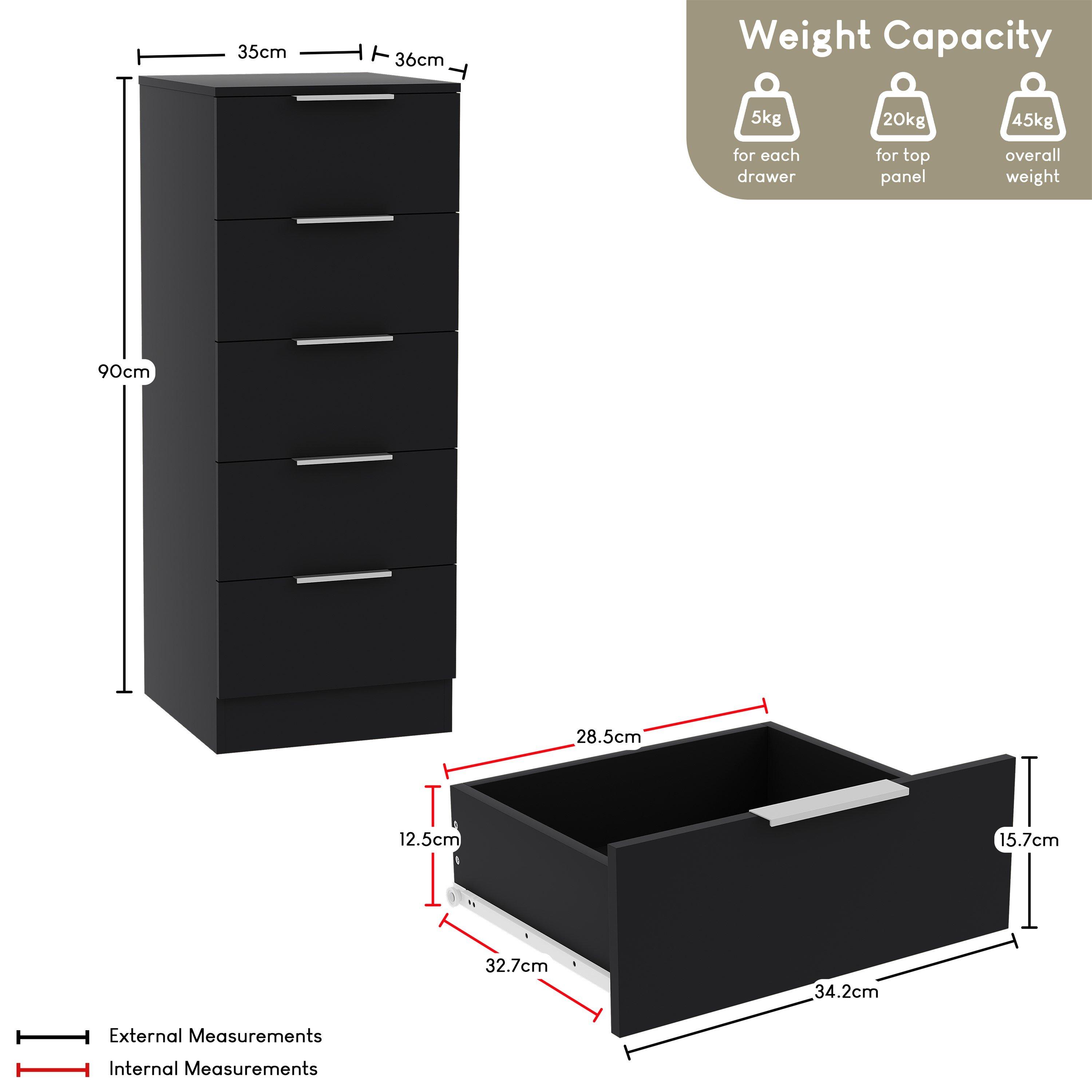 Black - Lassic - Trega 5 Drawer Narrow Chest of Drawers - 2