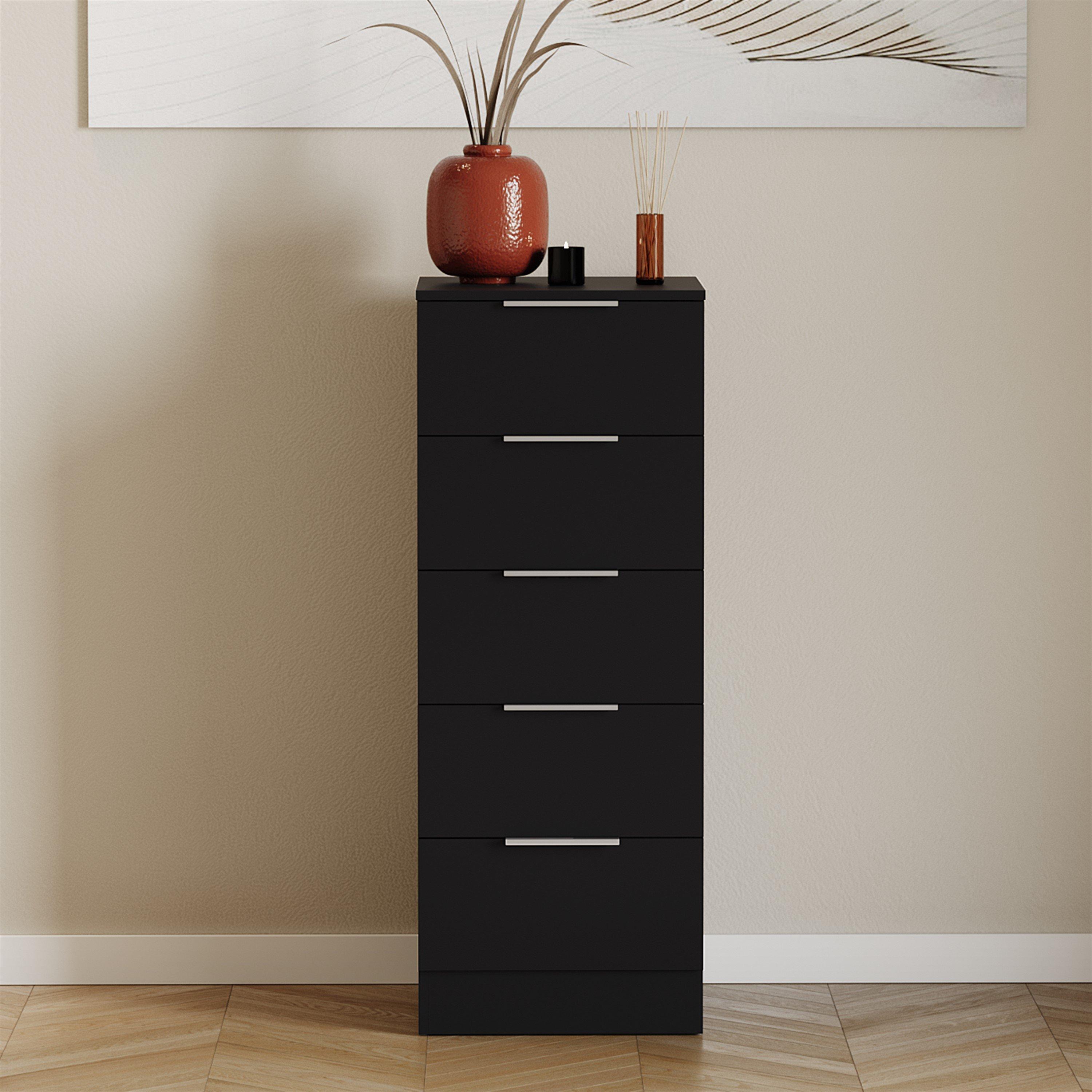 Black - Lassic - Trega 5 Drawer Narrow Chest of Drawers - 3