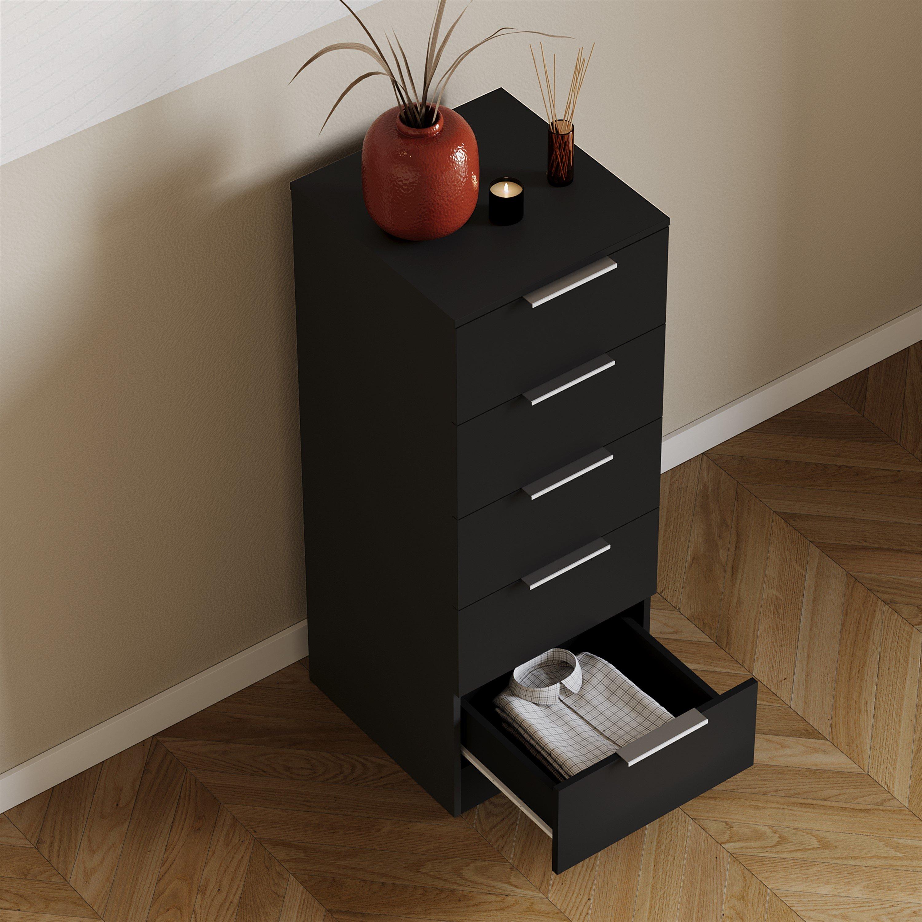 Black - Lassic - Trega 5 Drawer Narrow Chest of Drawers - 5