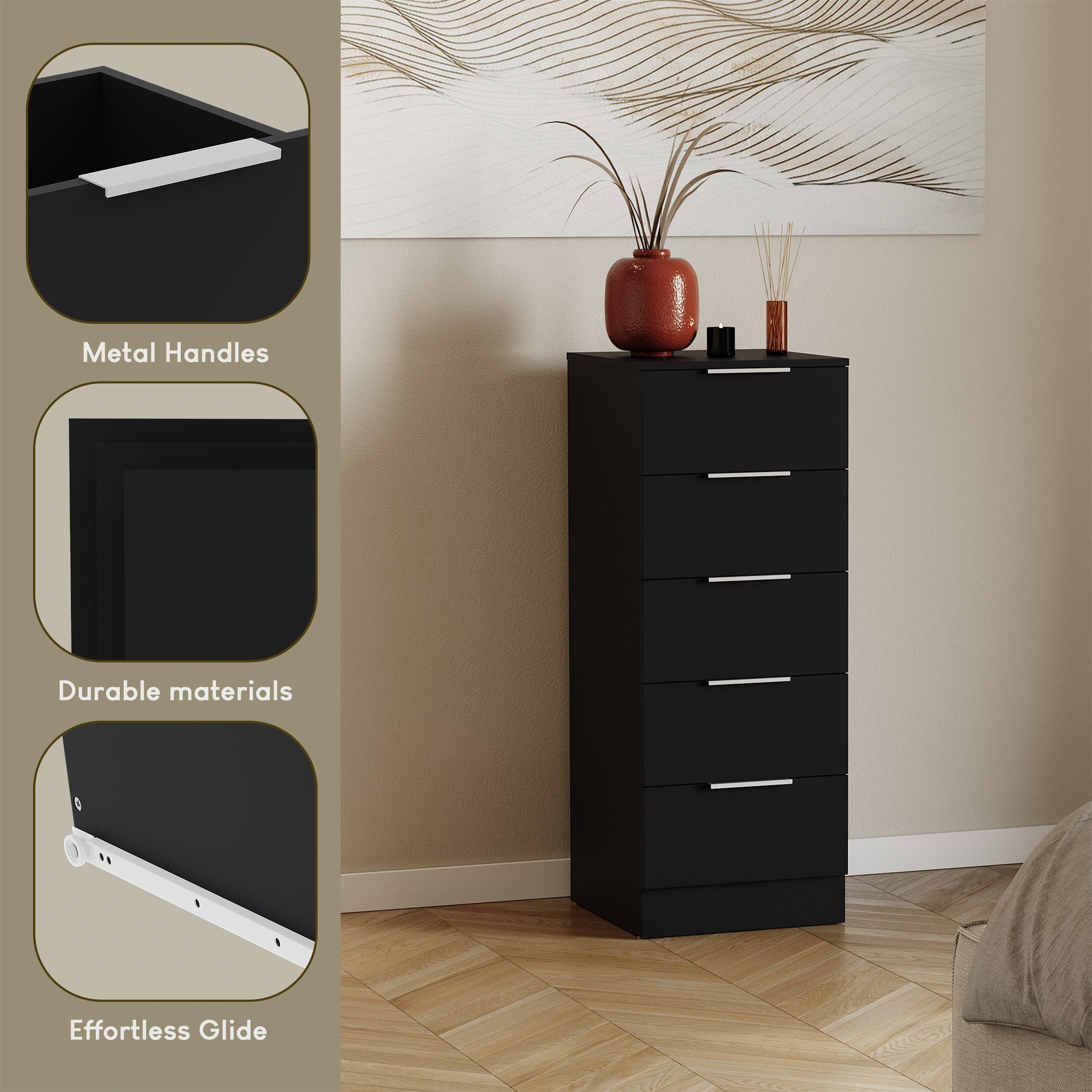 Black - Lassic - Trega 5 Drawer Narrow Chest of Drawers - 7