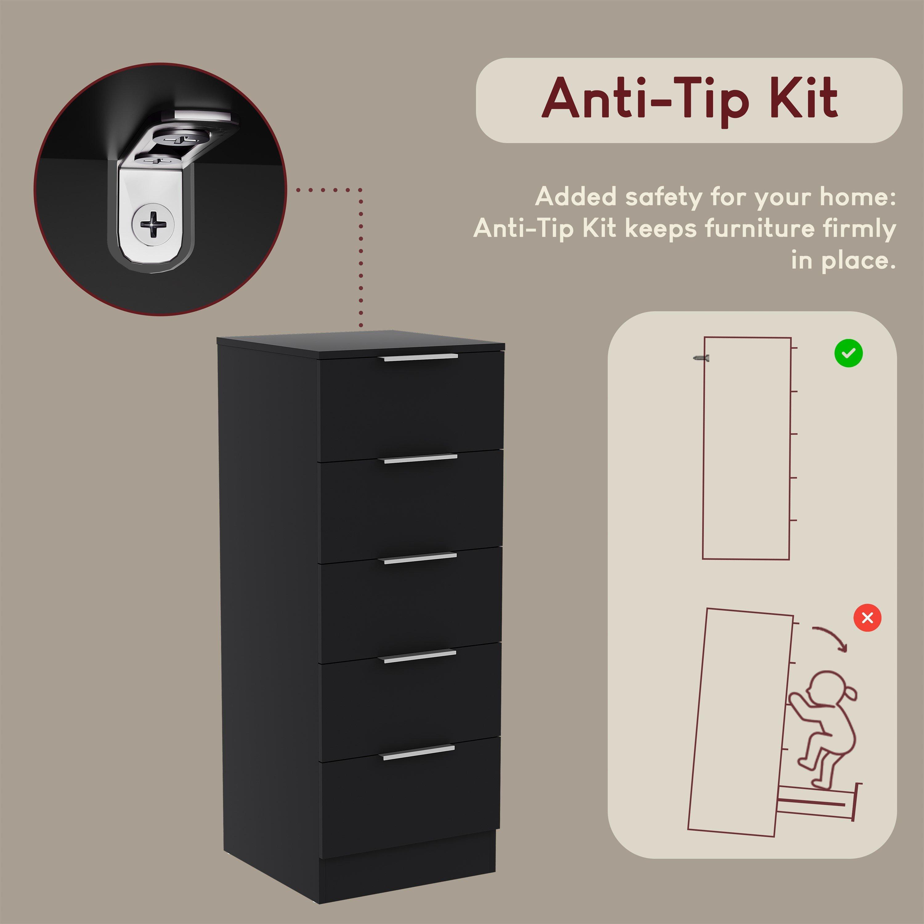 Black - Lassic - Trega 5 Drawer Narrow Chest of Drawers - 8