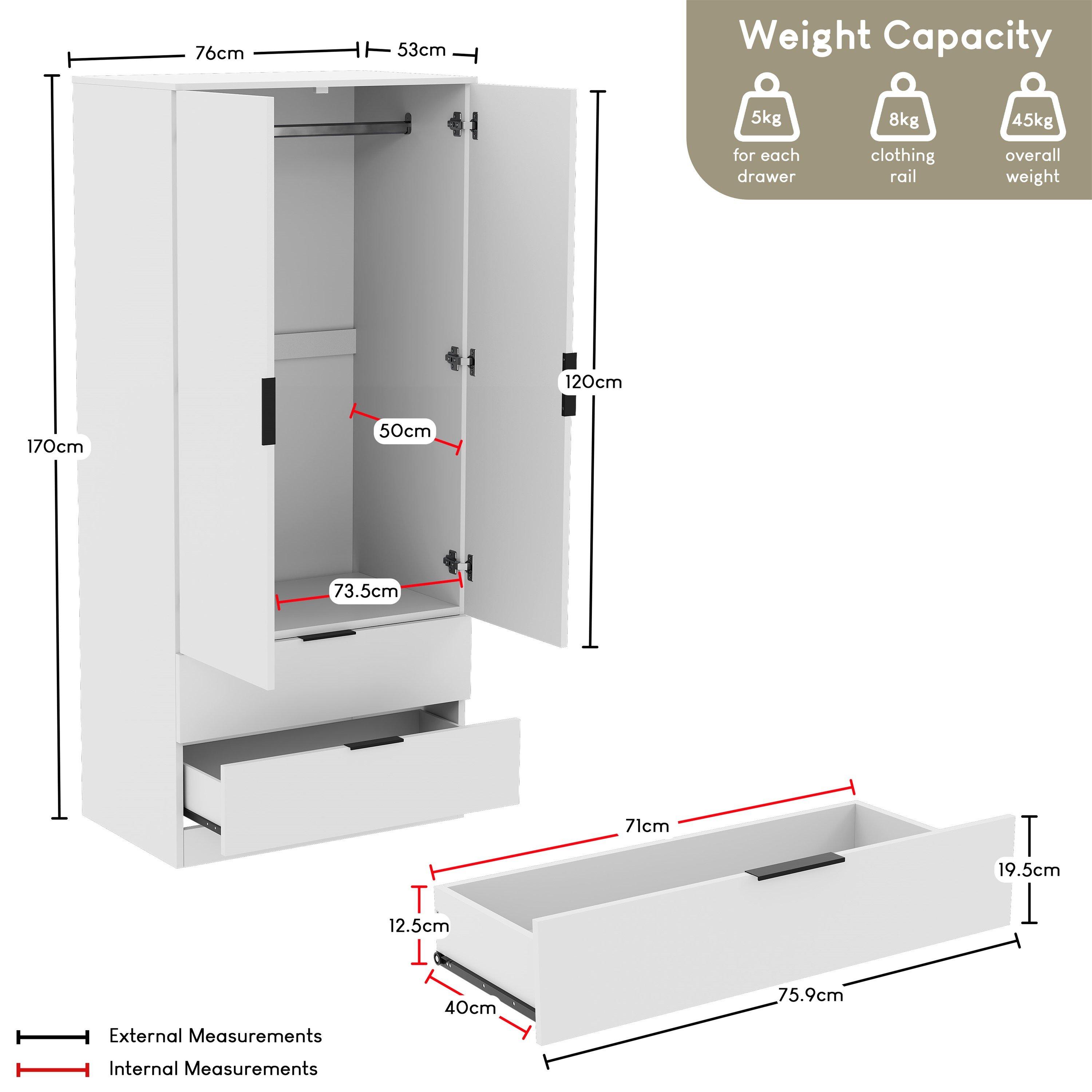 White - Lassic - Trega 2 Door 2 Drawer Wardrobe - 2