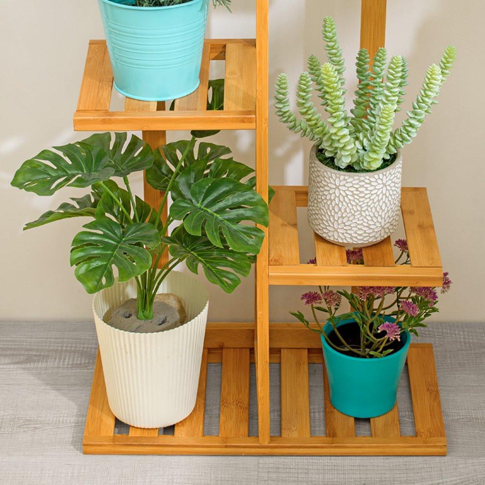 Brown - LIFE IDEAS - Rustic Wooden 6-Tiered Potted Plant Stand Brown - 5