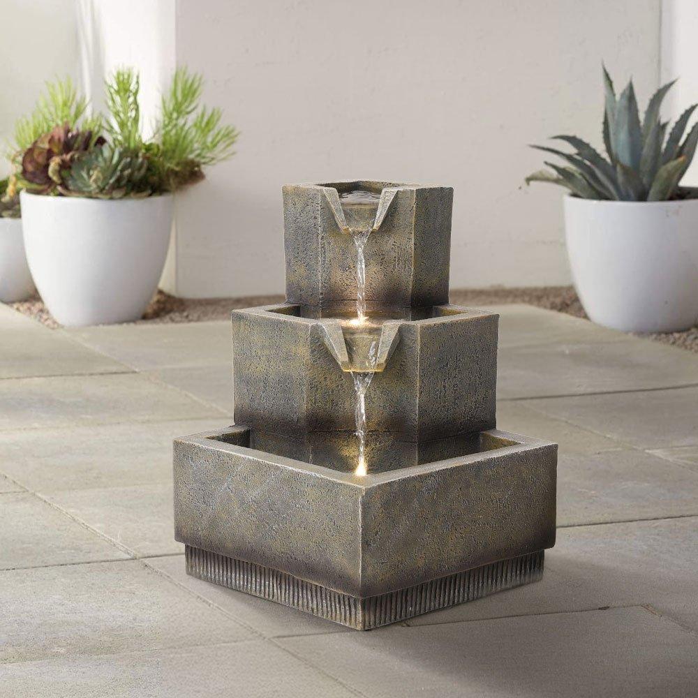 Brown - Breeins - Multi-Tier Modern Garden Fountain with LED Lights - 1