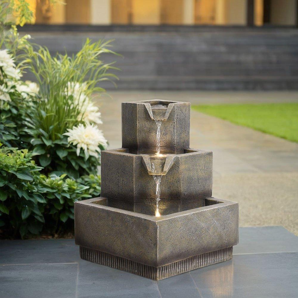 Brown - Breeins - Multi-Tier Modern Garden Fountain with LED Lights - 2