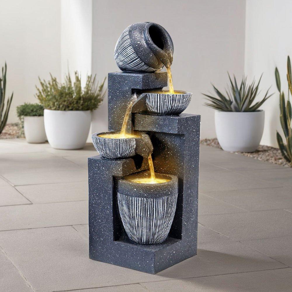 Black - Breeins - Outdoor LED Water Fountain Rockery Decor - 1