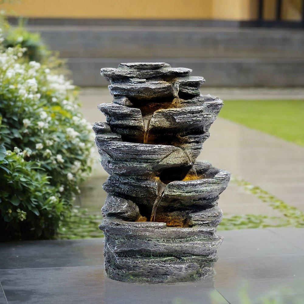 Grey - Breeins - Garden Outdoor LED Fountain Rockery Decor - 1