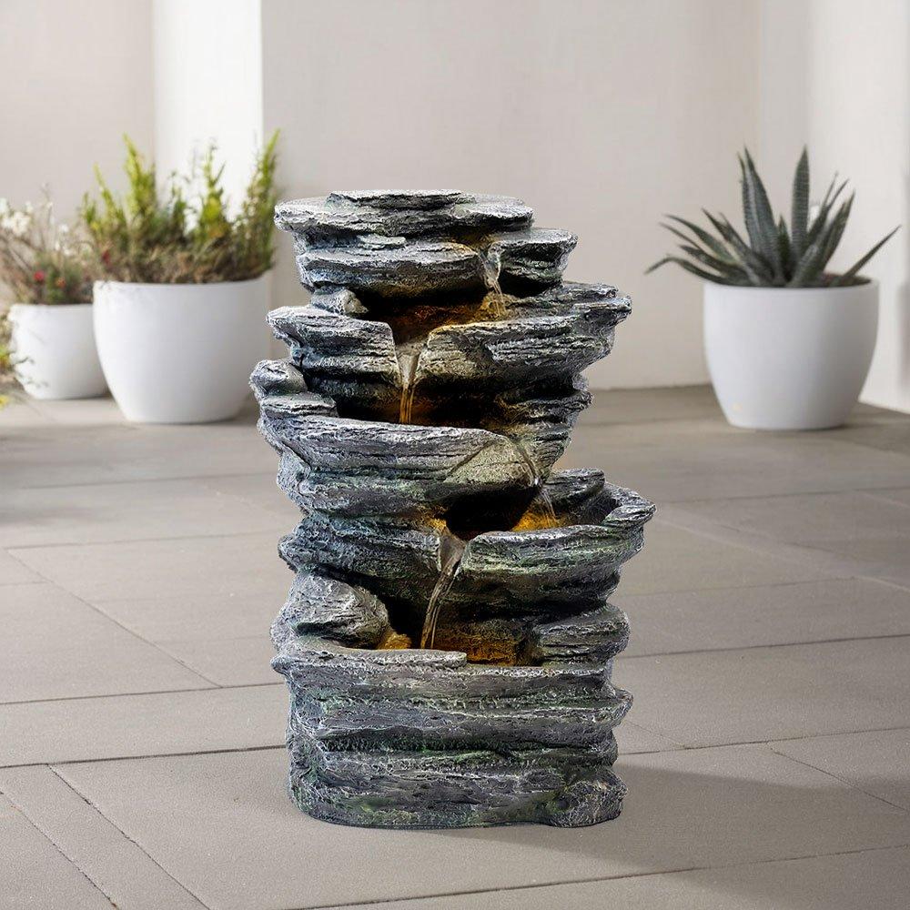 Grey - Breeins - Garden Outdoor LED Fountain Rockery Decor - 2
