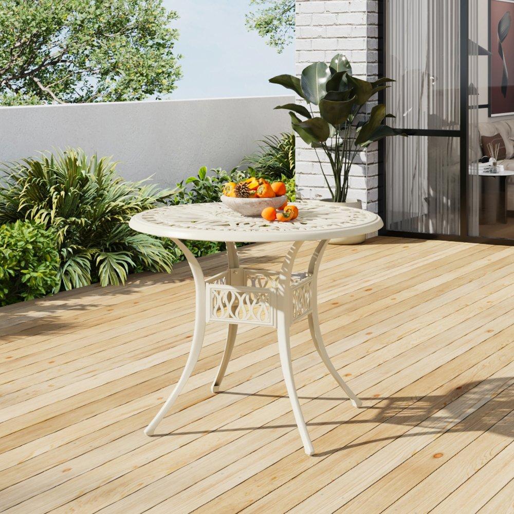White - Breeins - Vintage Round Aluminum Garden Table White - 1