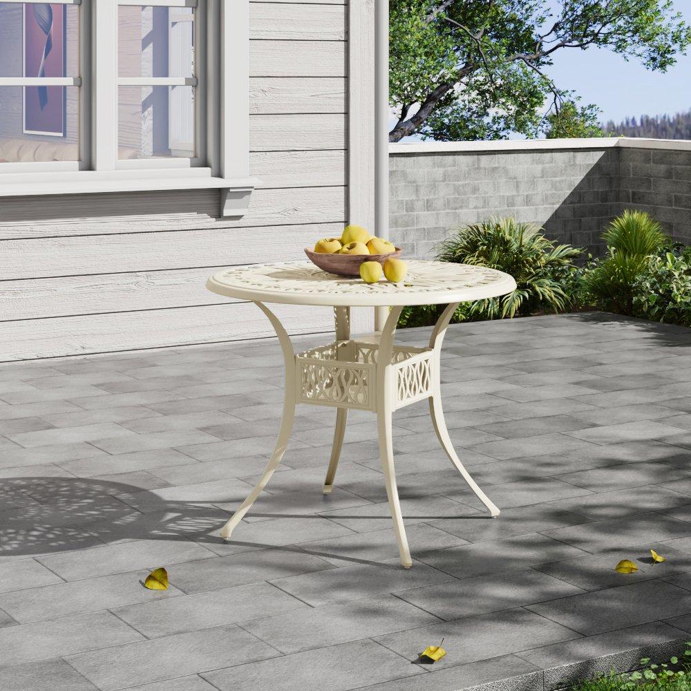 White - Breeins - Vintage Round Aluminum Garden Table White - 2