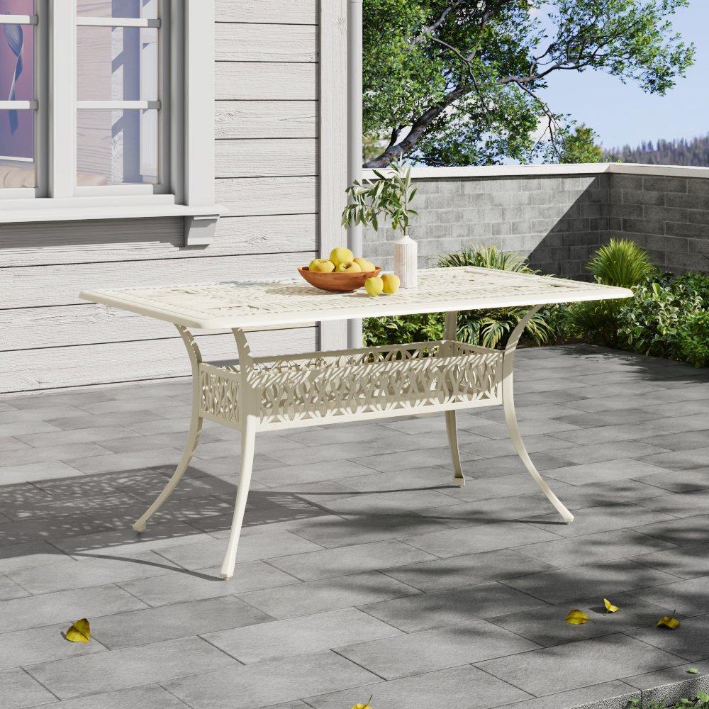White - Breeins - Vintage Rectangular Aluminum Garden Table White - 2