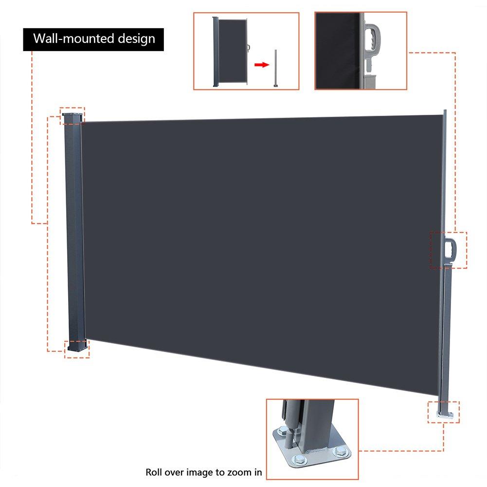 Black - Breeins - Outdoor Retractable Privacy Side Awning Black - 3
